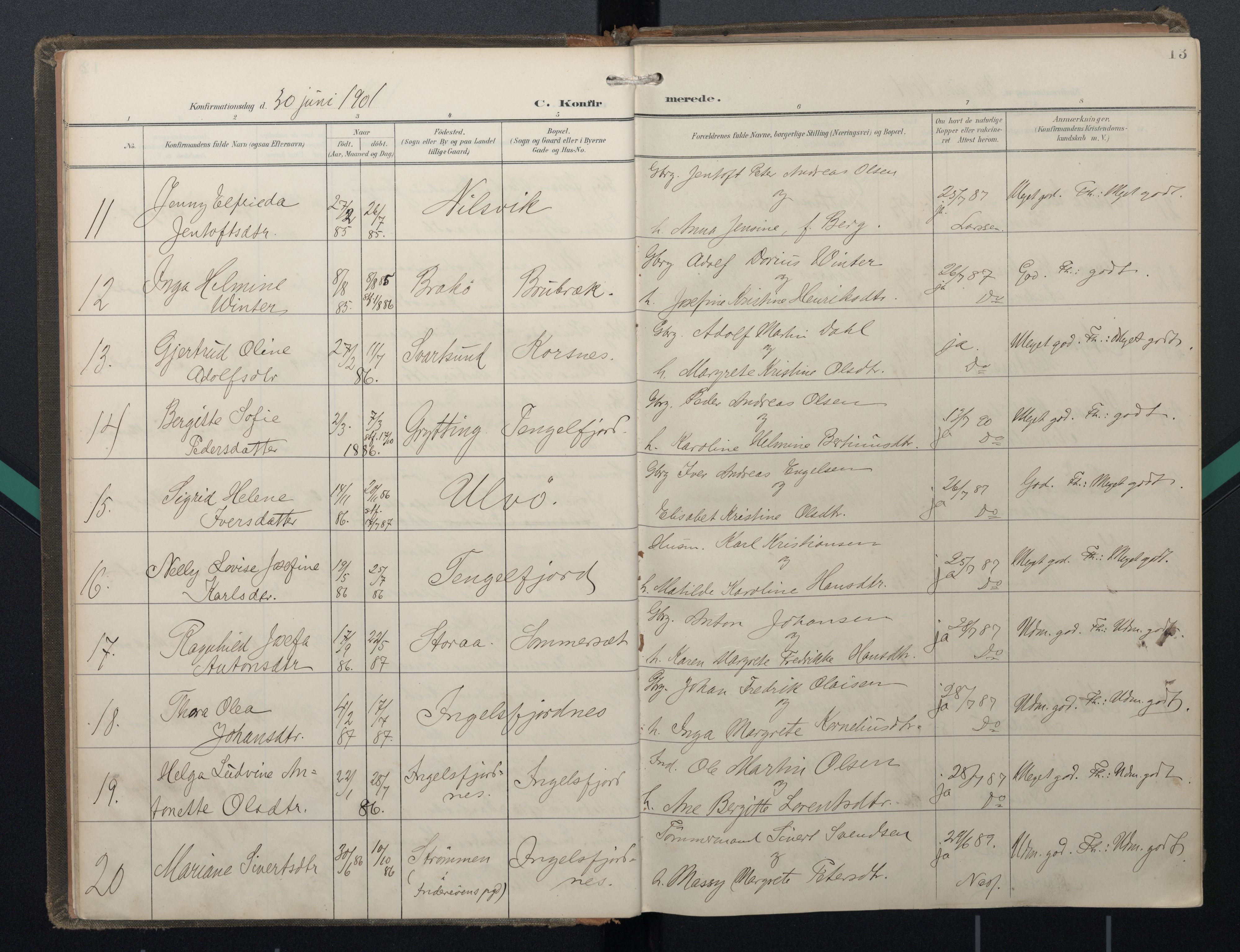 Ministerialprotokoller, klokkerbøker og fødselsregistre - Nordland, SAT/A-1459/888/L1247: Parish register (official) no. 888A13, 1900-1911, p. 13