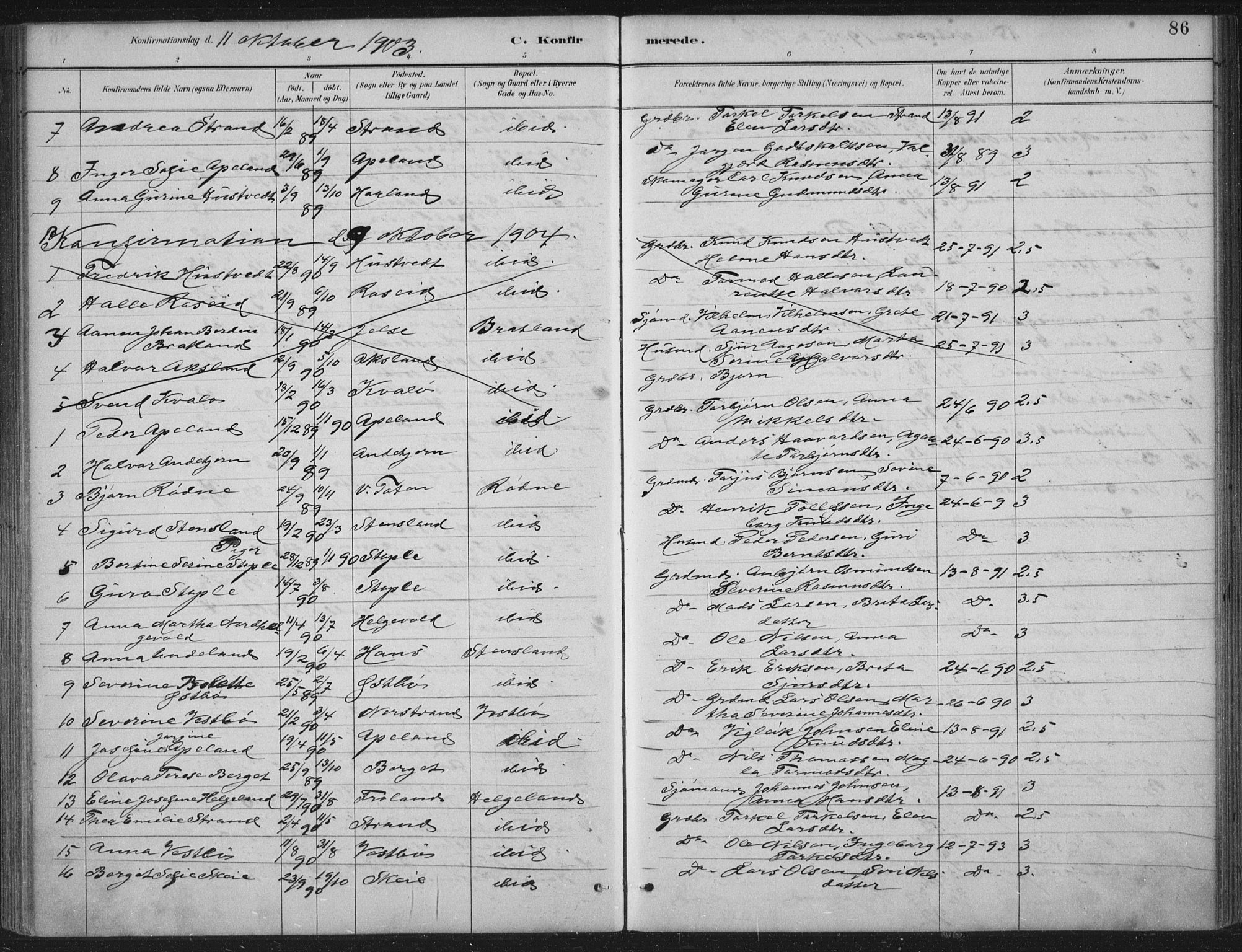 Vikedal sokneprestkontor, AV/SAST-A-101840/01/IV: Parish register (official) no. A 11, 1884-1933, p. 86