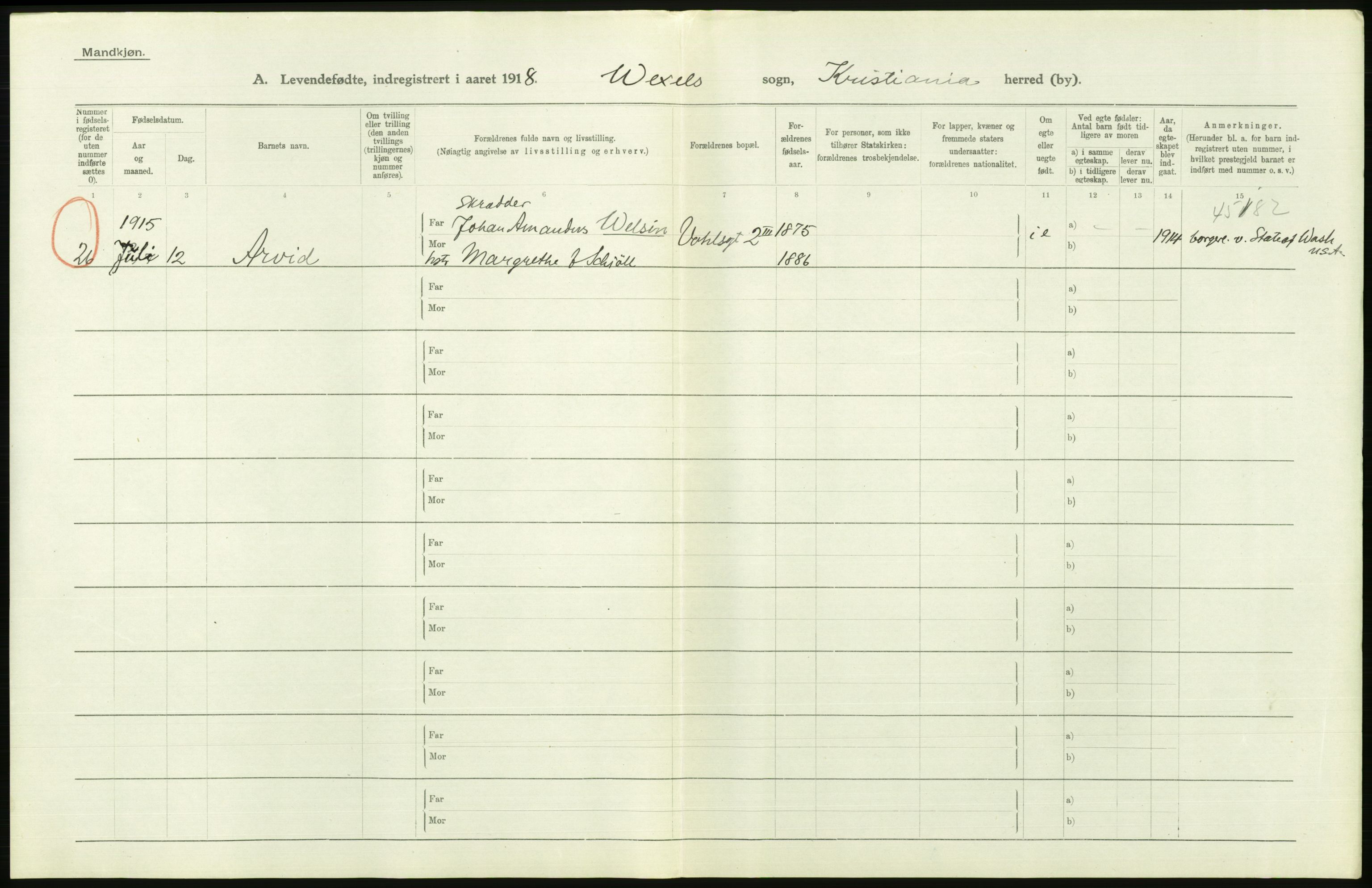 Statistisk sentralbyrå, Sosiodemografiske emner, Befolkning, AV/RA-S-2228/D/Df/Dfb/Dfbh/L0008: Kristiania: Levendefødte menn og kvinner., 1918, p. 794