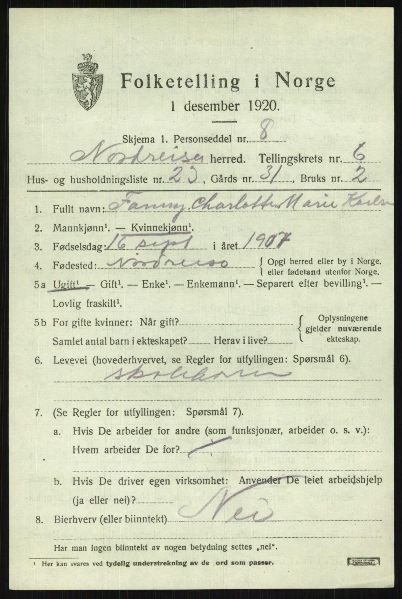 SATØ, 1920 census for Nordreisa, 1920, p. 2975