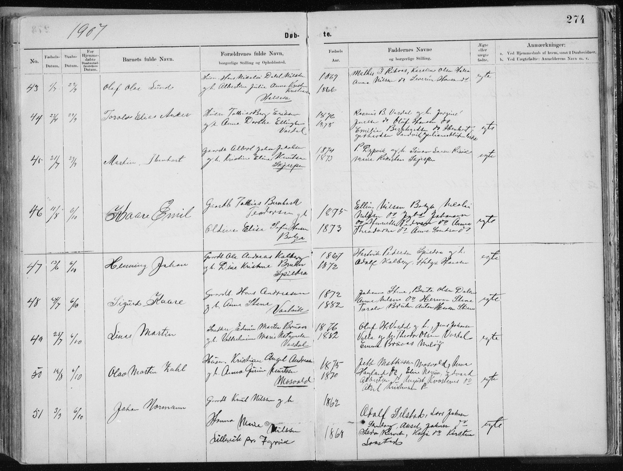 Ministerialprotokoller, klokkerbøker og fødselsregistre - Nordland, SAT/A-1459/843/L0636: Parish register (copy) no. 843C05, 1884-1909, p. 274