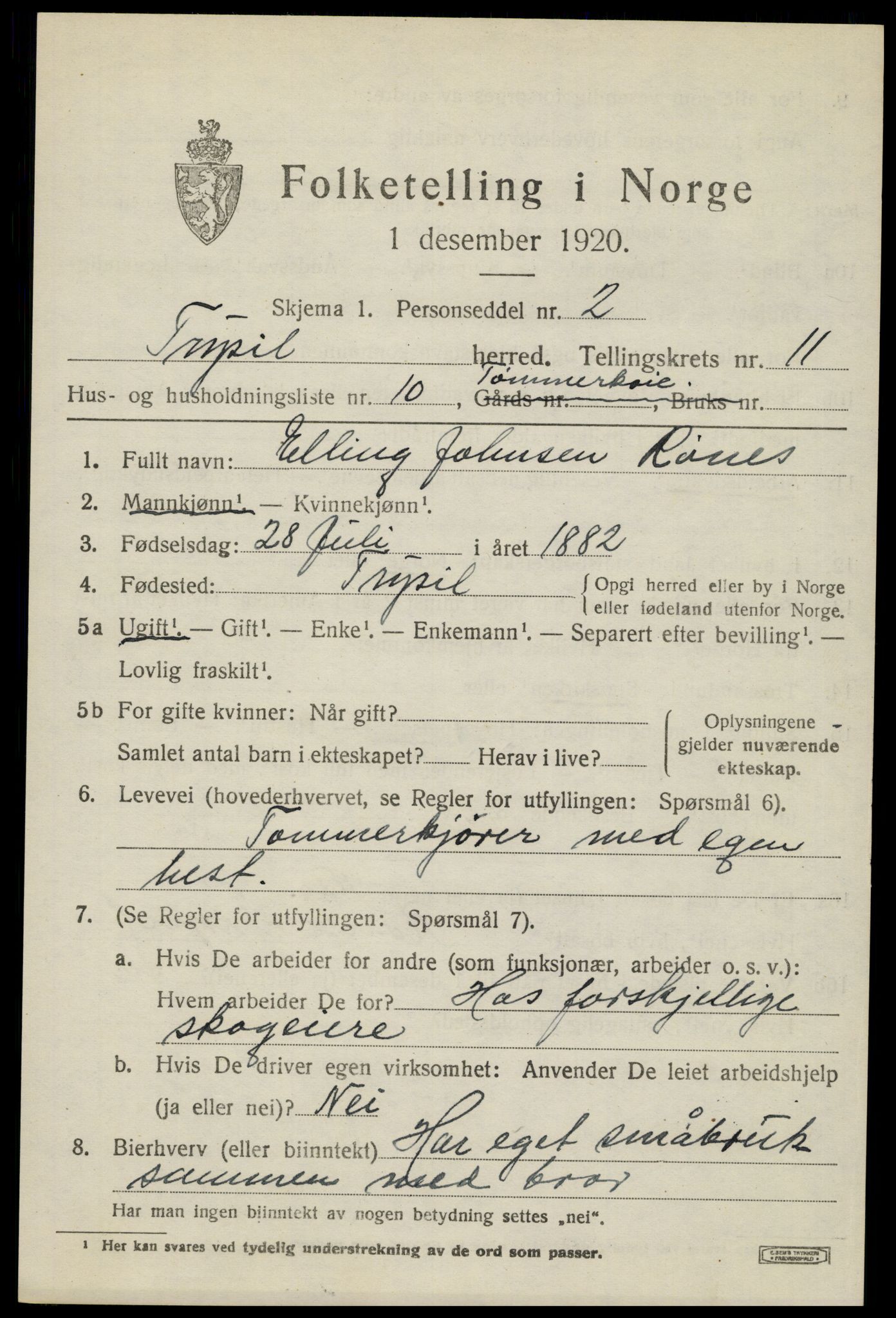 SAH, 1920 census for Trysil, 1920, p. 7065