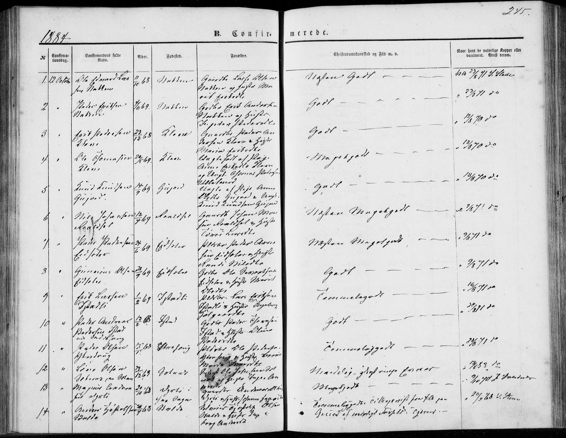 Ministerialprotokoller, klokkerbøker og fødselsregistre - Møre og Romsdal, SAT/A-1454/557/L0681: Parish register (official) no. 557A03, 1869-1886, p. 245