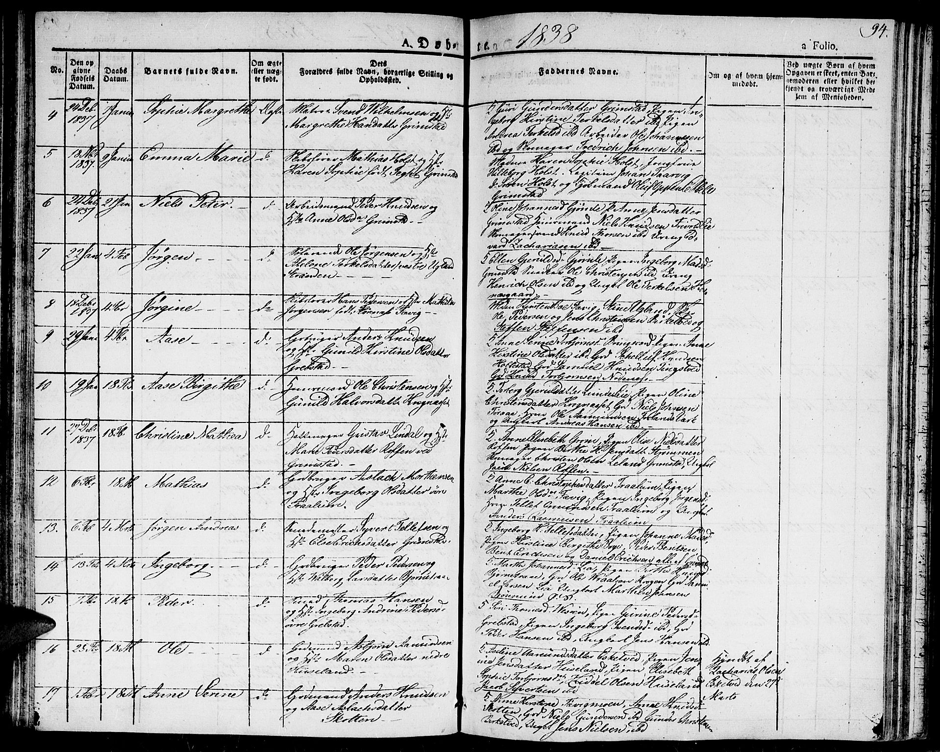 Fjære sokneprestkontor, AV/SAK-1111-0011/F/Fa/L0002: Parish register (official) no. A 2, 1827-1839, p. 94