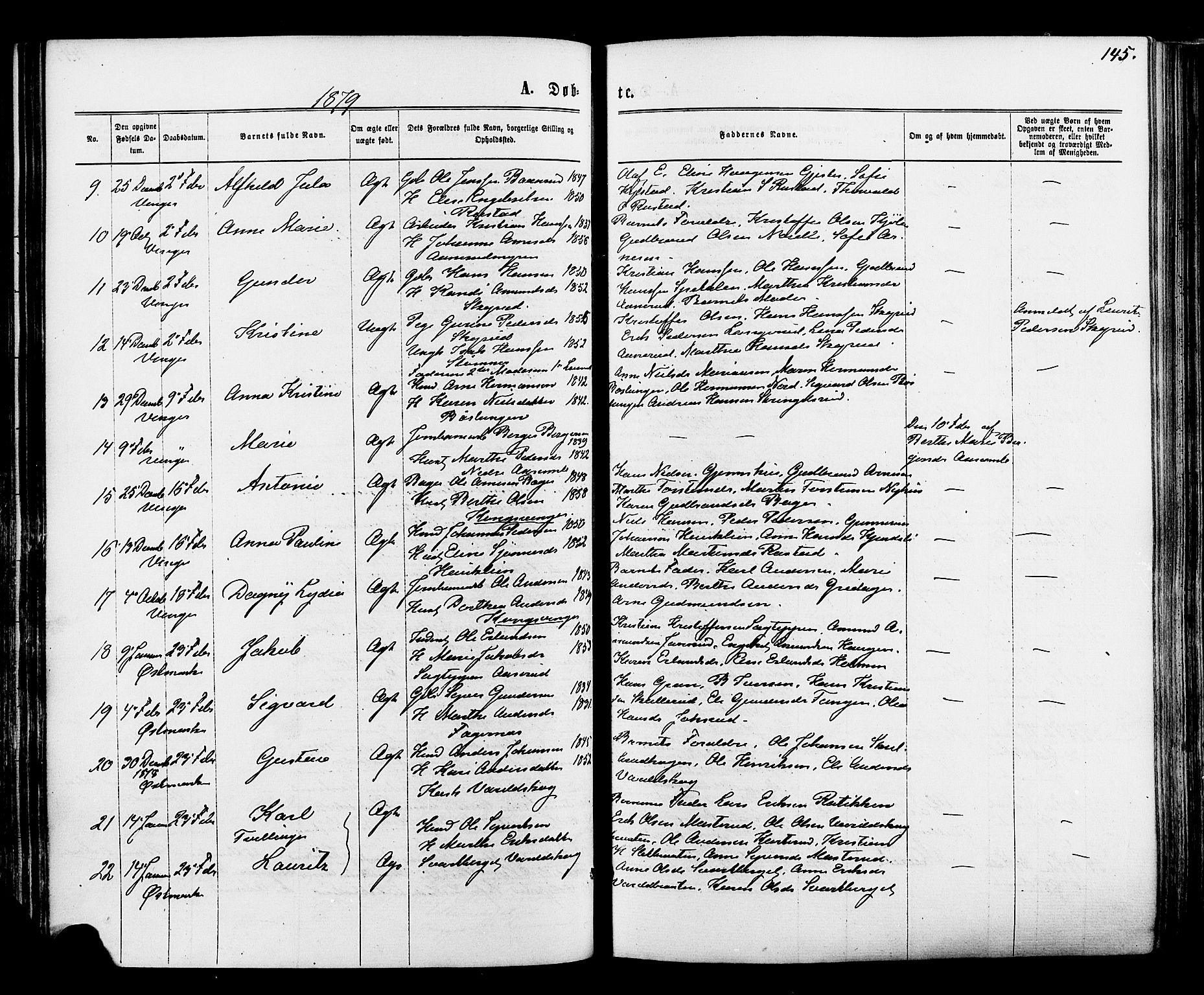 Vinger prestekontor, AV/SAH-PREST-024/H/Ha/Haa/L0012: Parish register (official) no. 12, 1871-1880, p. 145