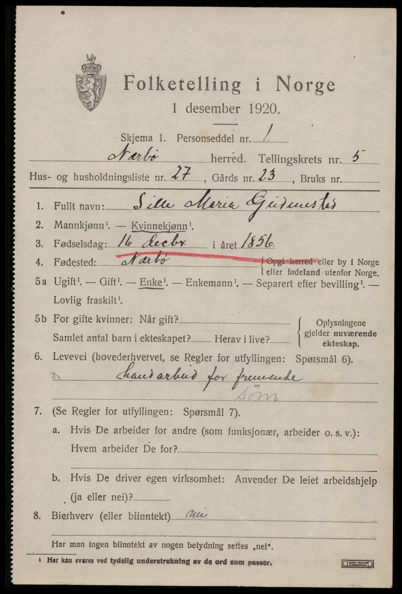 SAST, 1920 census for Nærbø, 1920, p. 3611