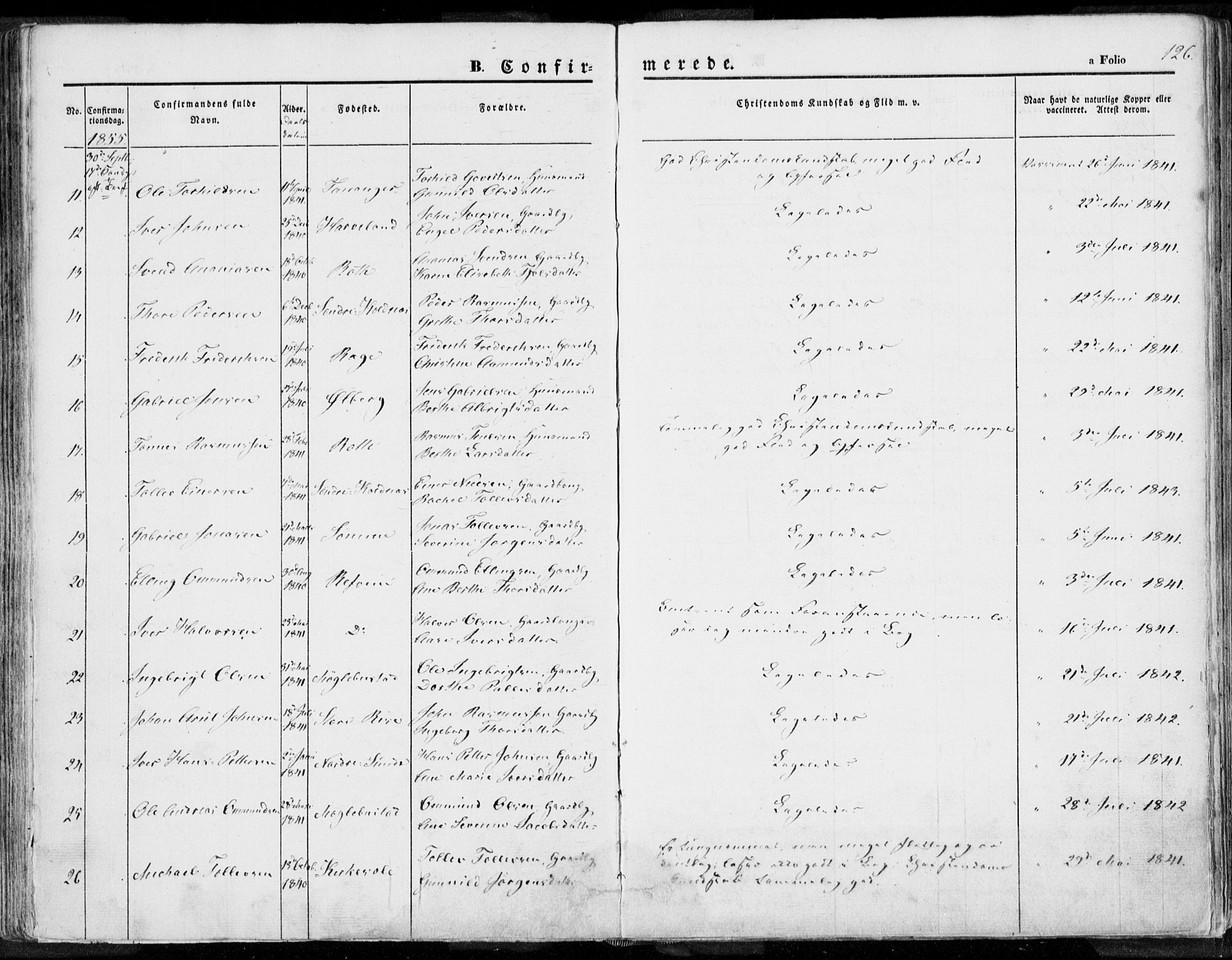 Håland sokneprestkontor, SAST/A-101802/001/30BA/L0007: Parish register (official) no. A 7.1, 1854-1870, p. 126