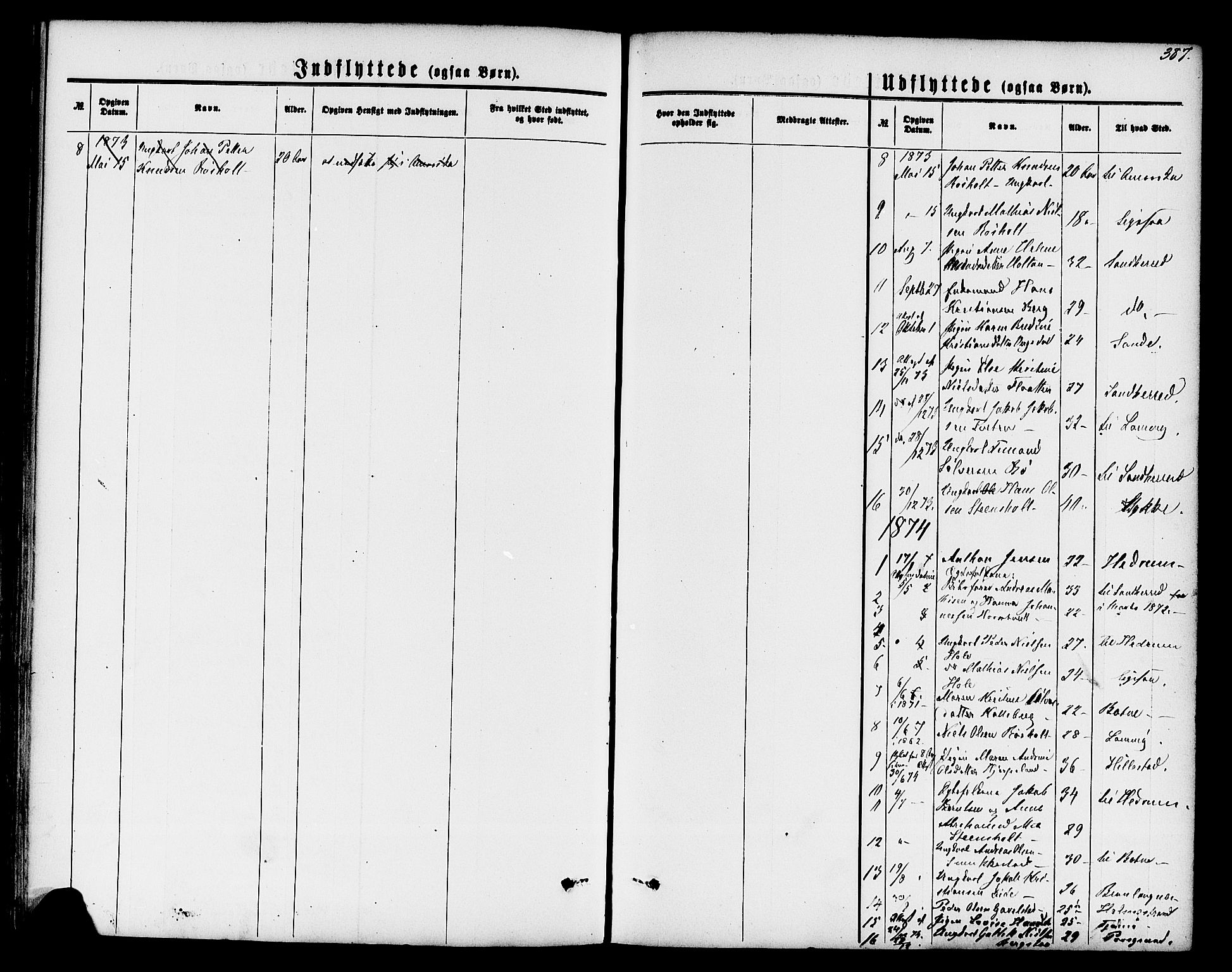 Lardal kirkebøker, AV/SAKO-A-350/F/Fa/L0007: Parish register (official) no. I 7, 1861-1880, p. 387