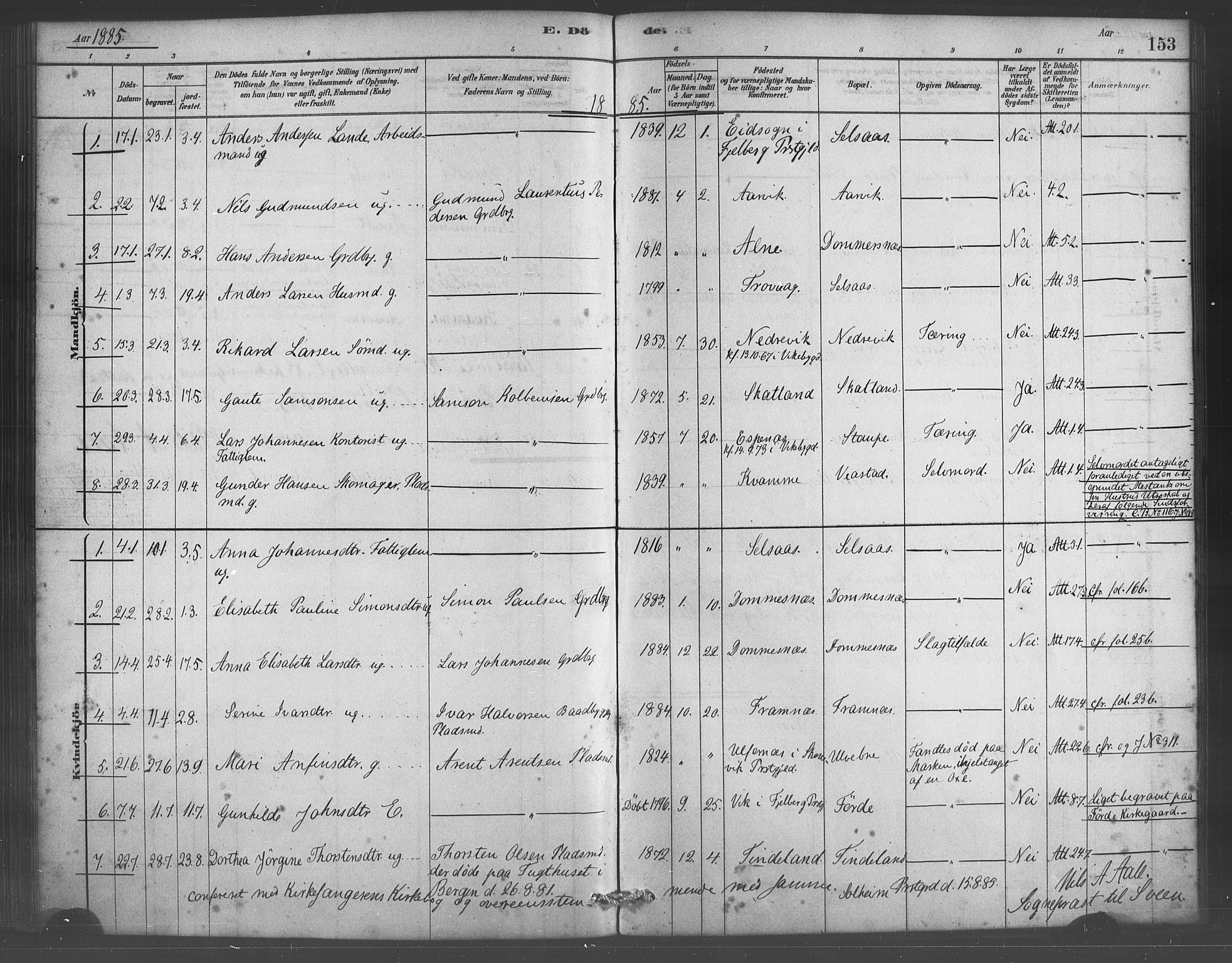 Sveio Sokneprestembete, SAB/A-78501/H/Haa: Parish register (official) no. D 1, 1878-1894, p. 153