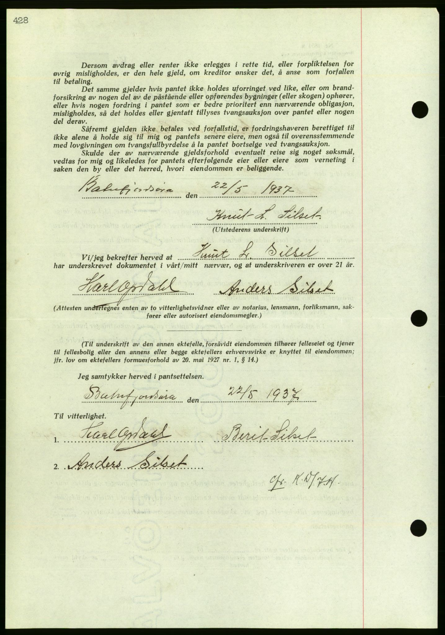 Nordmøre sorenskriveri, AV/SAT-A-4132/1/2/2Ca/L0091: Mortgage book no. B81, 1937-1937, Diary no: : 1462/1937