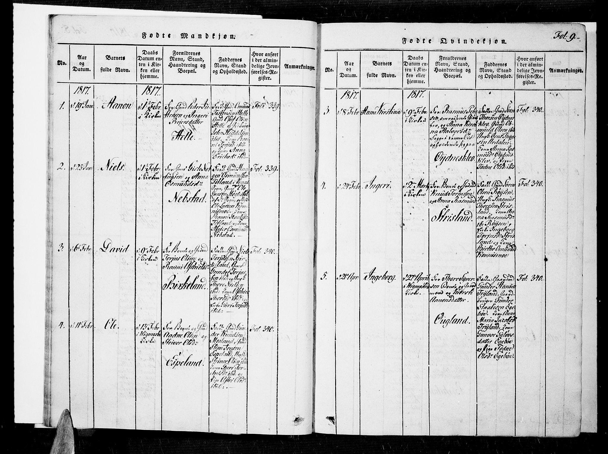 Nord-Audnedal sokneprestkontor, SAK/1111-0032/F/Fa/Faa/L0001: Parish register (official) no. A 1, 1815-1856, p. 9