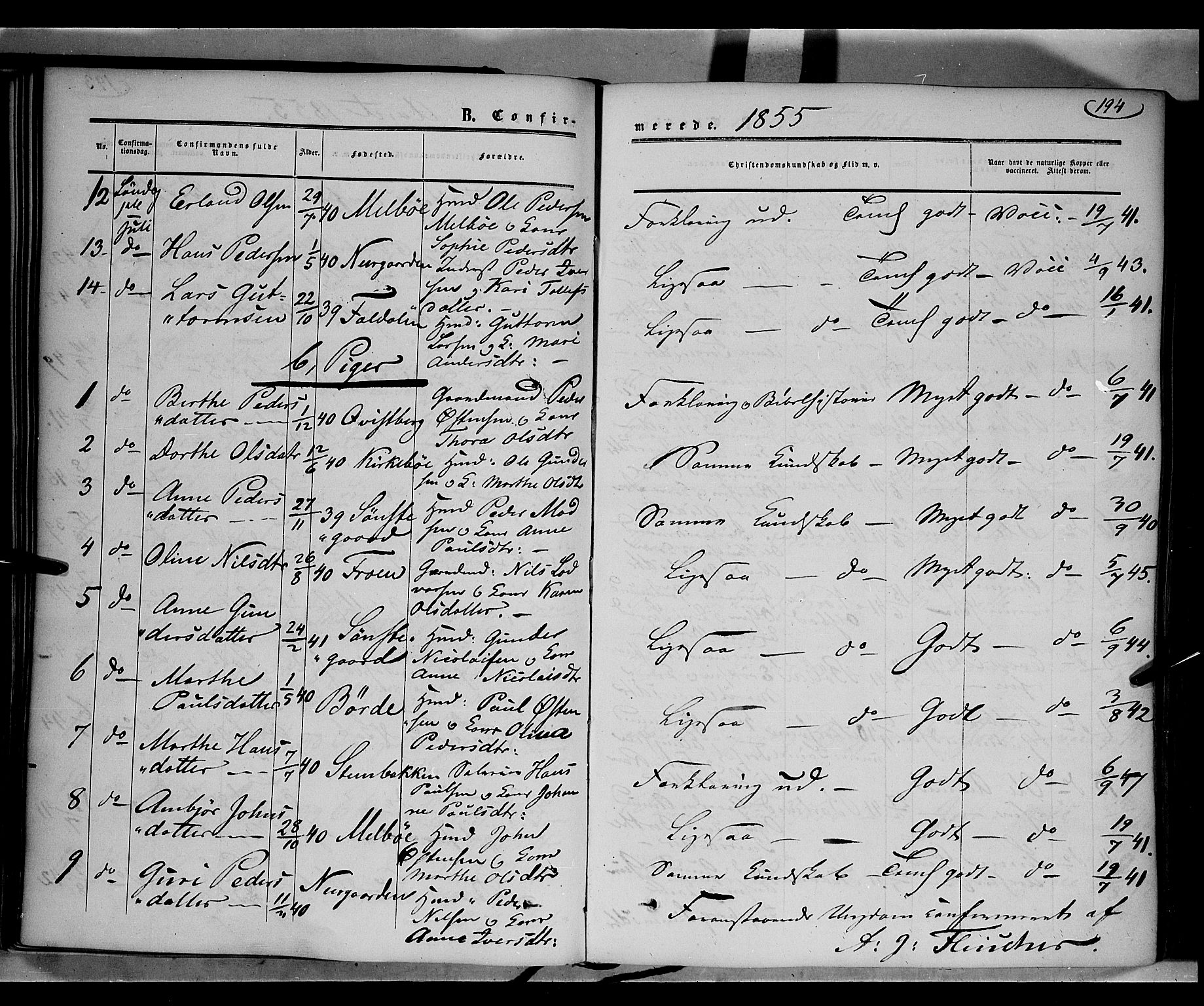Gausdal prestekontor, SAH/PREST-090/H/Ha/Haa/L0008: Parish register (official) no. 8, 1850-1861, p. 194