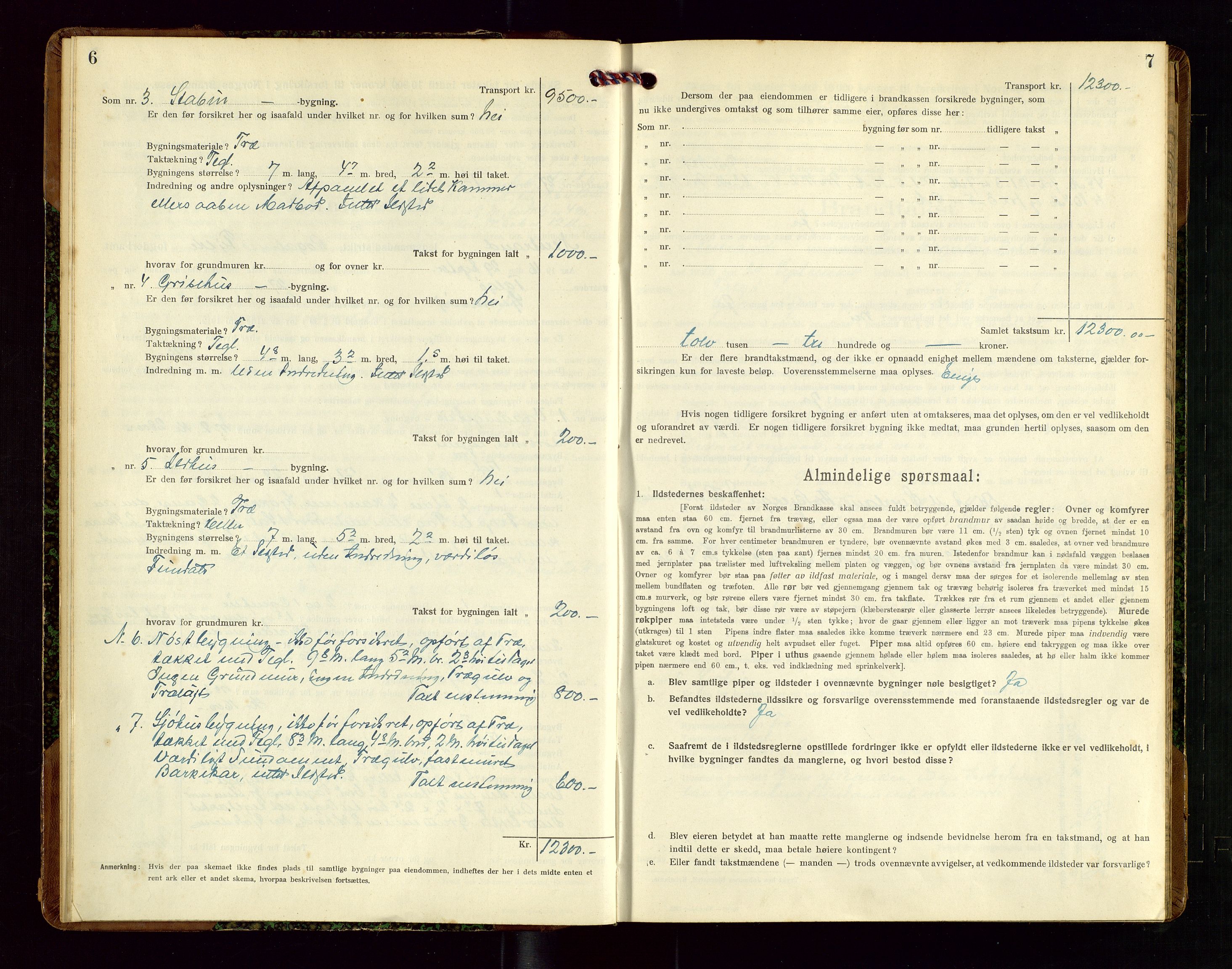 Nedstrand lensmannskontor, SAST/A-100236/Gob/L0002: "Brandtakstprotokol for Nerstrand lensmandsdistrikt Rogaland Fylke", 1916-1949, p. 6-7