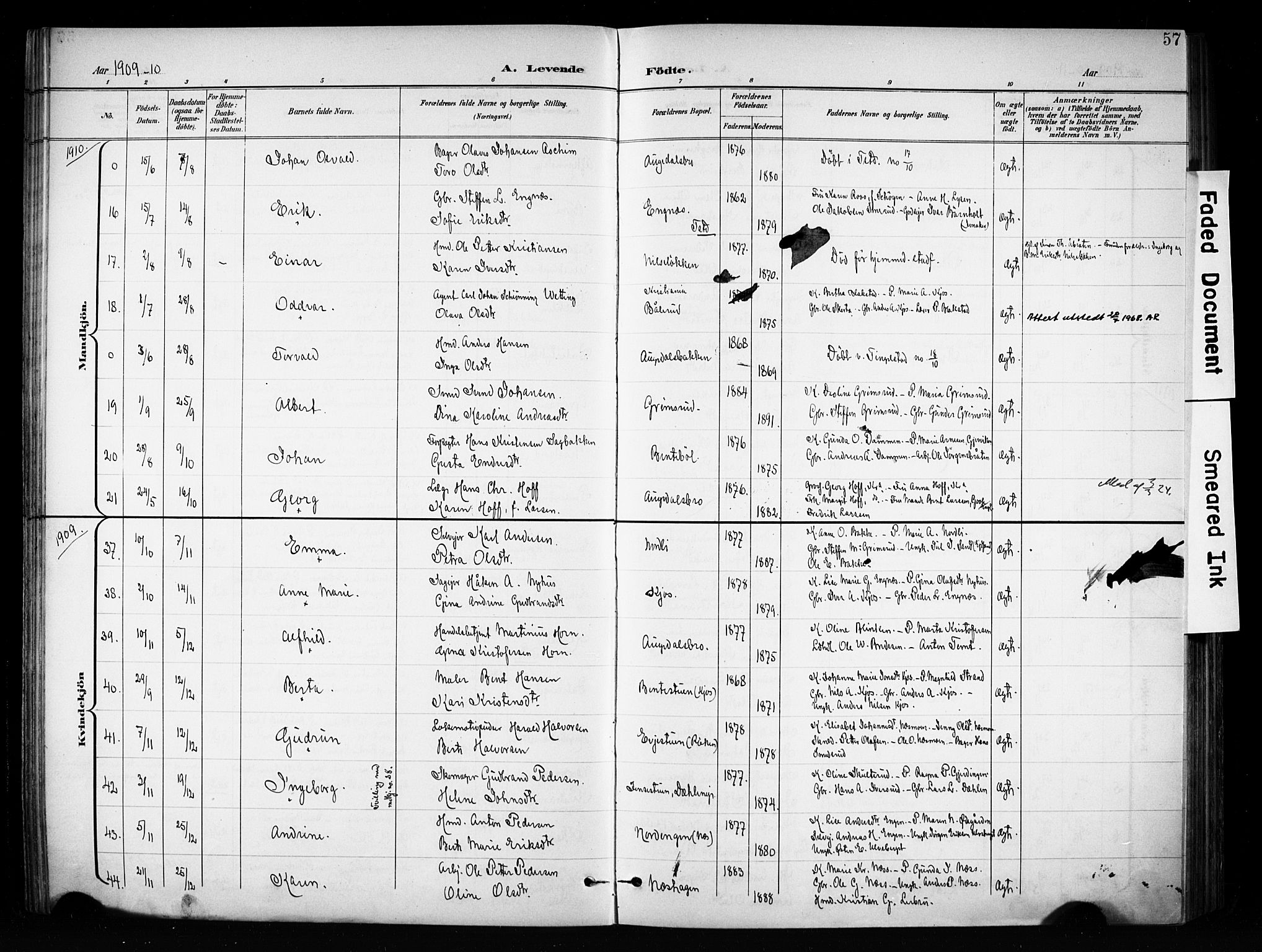 Brandbu prestekontor, SAH/PREST-114/H/Ha/Haa/L0001: Parish register (official) no. 1, 1900-1912, p. 57