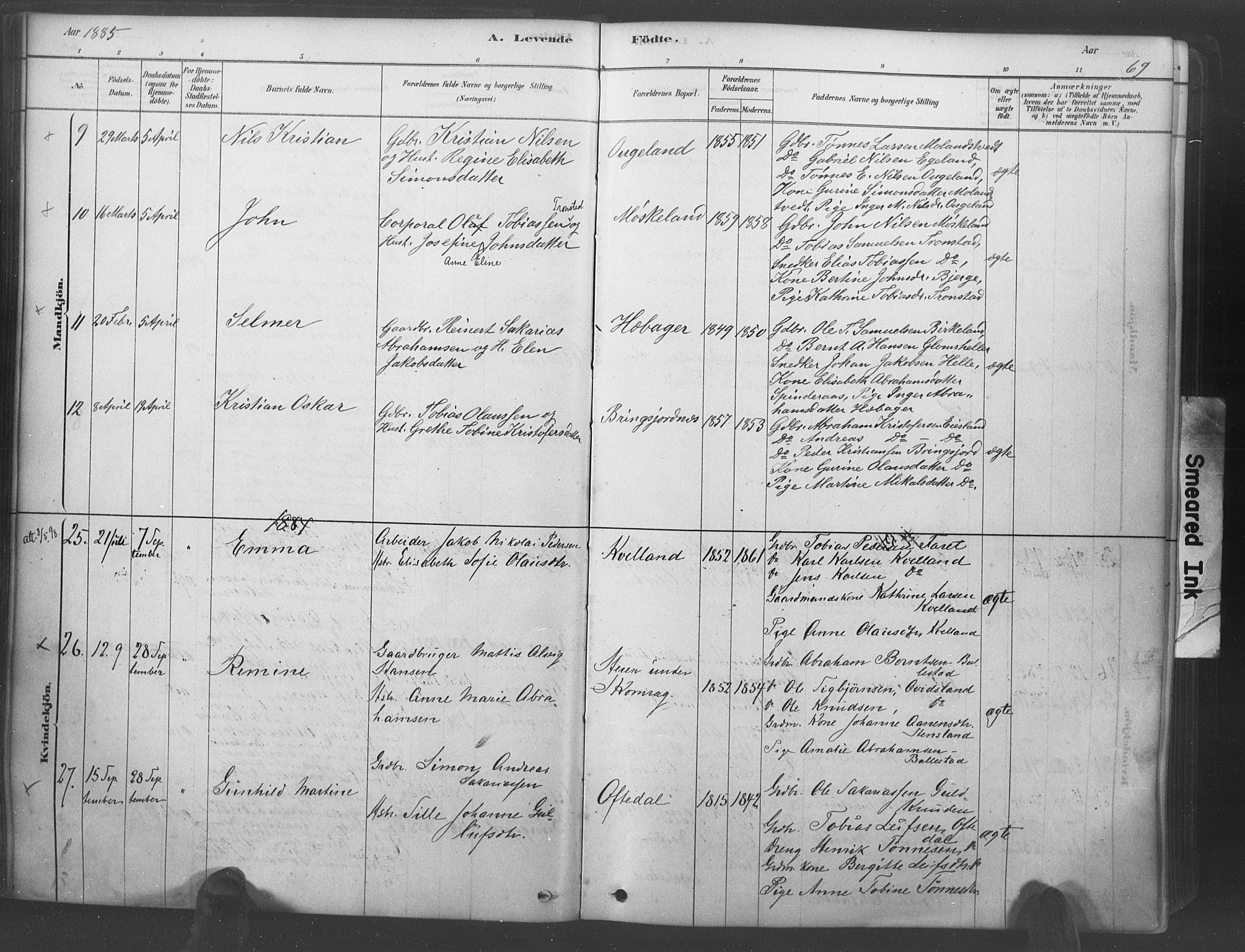 Lyngdal sokneprestkontor, AV/SAK-1111-0029/F/Fa/Fac/L0011: Parish register (official) no. A 11, 1878-1893, p. 69