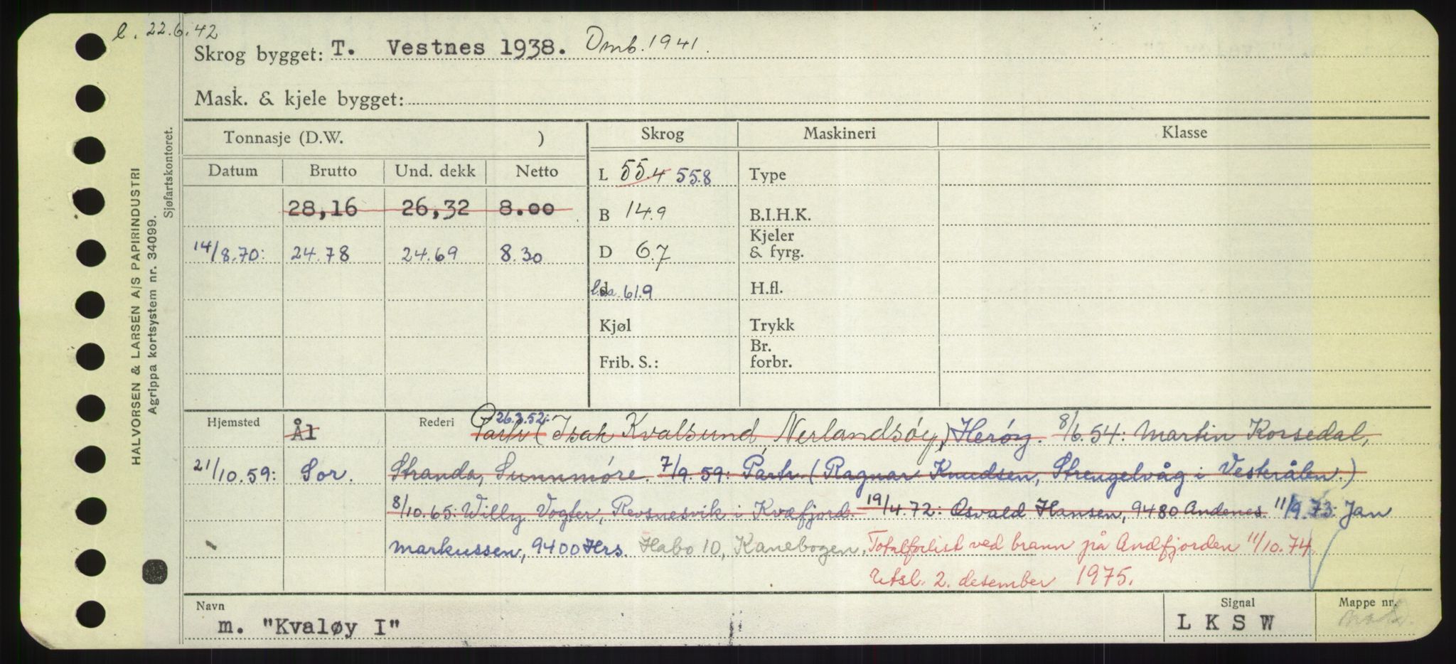 Sjøfartsdirektoratet med forløpere, Skipsmålingen, RA/S-1627/H/Hd/L0021: Fartøy, Kor-Kår, p. 281