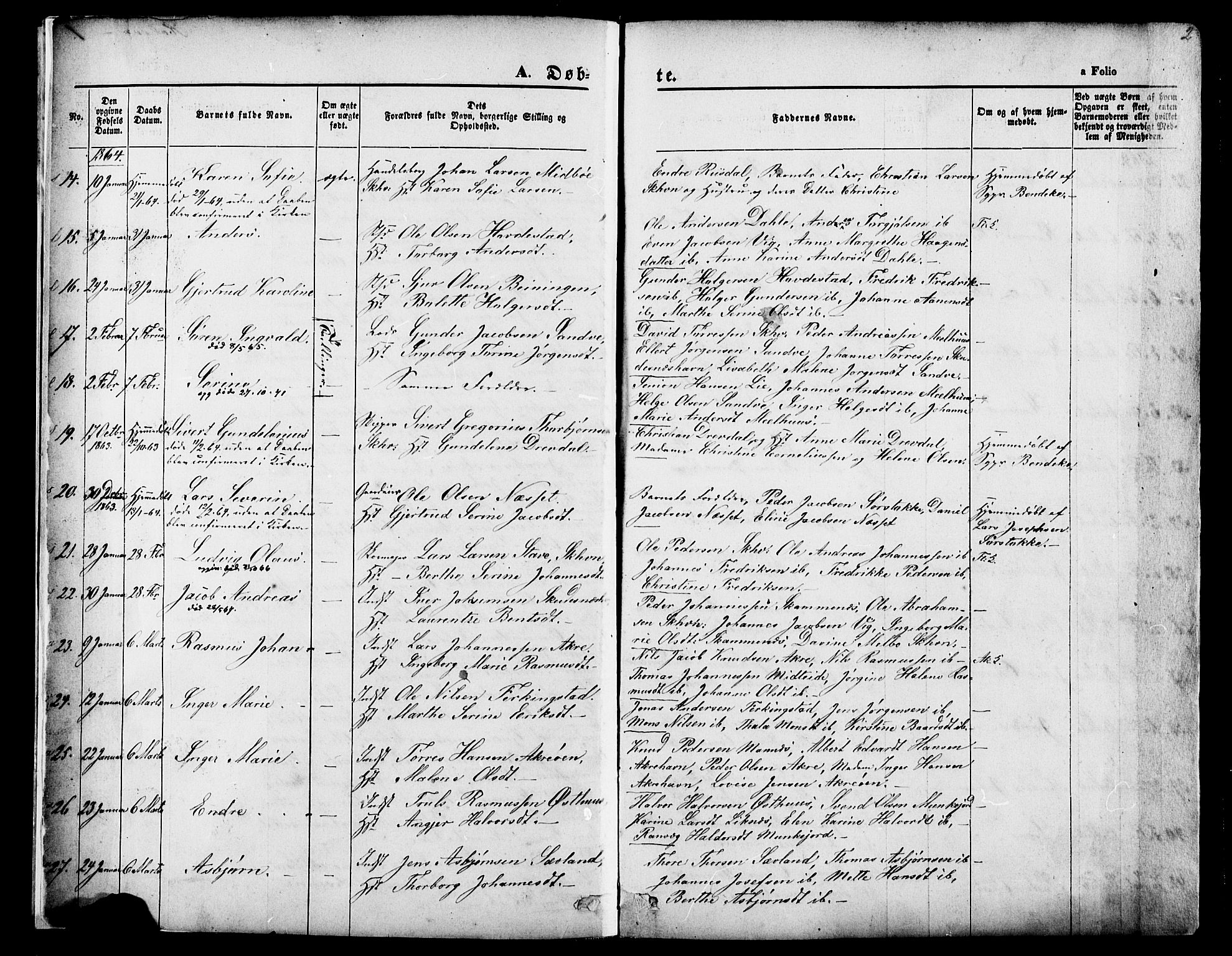 Skudenes sokneprestkontor, SAST/A -101849/H/Ha/Haa/L0006: Parish register (official) no. A 4, 1864-1881, p. 2
