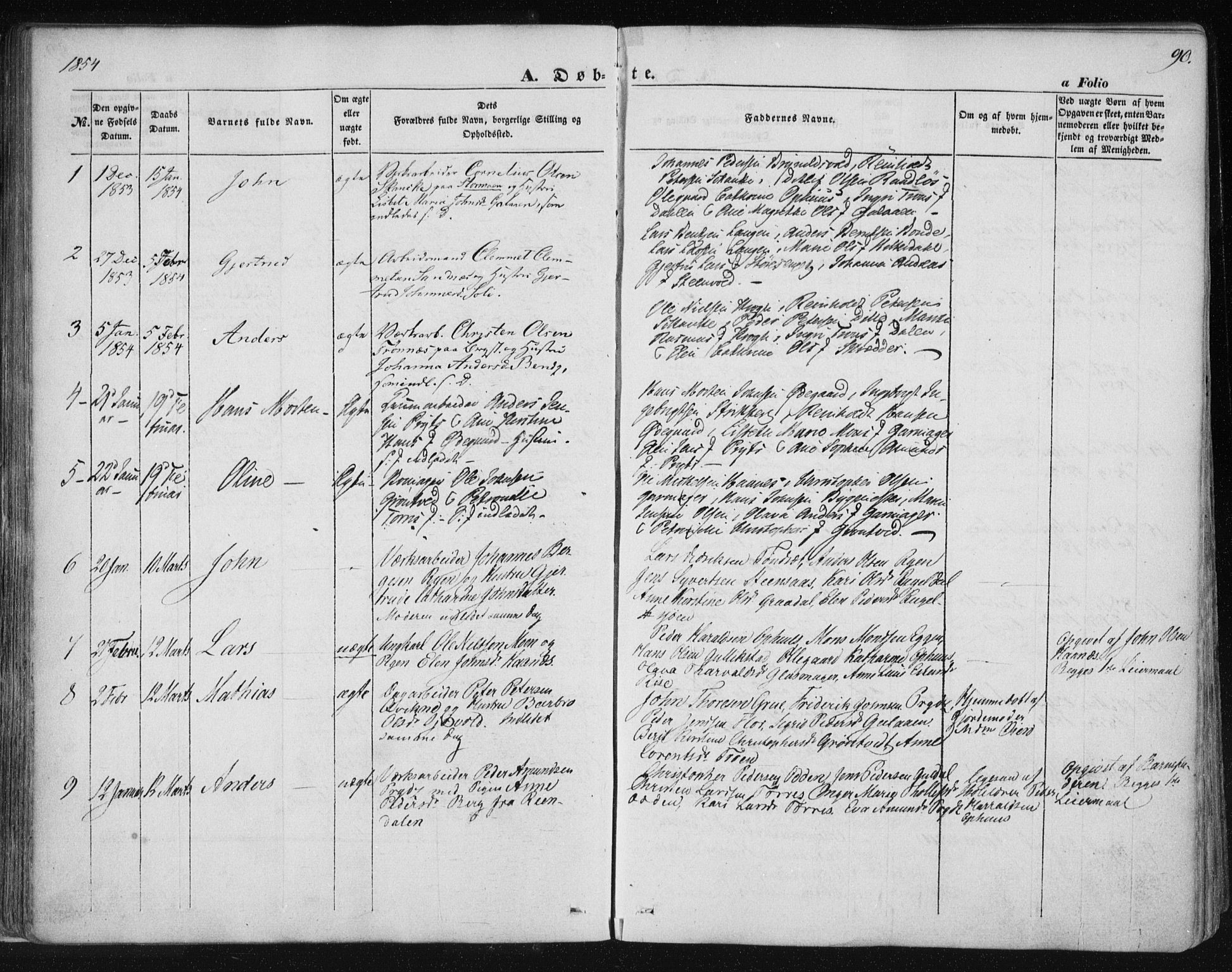 Ministerialprotokoller, klokkerbøker og fødselsregistre - Sør-Trøndelag, SAT/A-1456/681/L0931: Parish register (official) no. 681A09, 1845-1859, p. 90