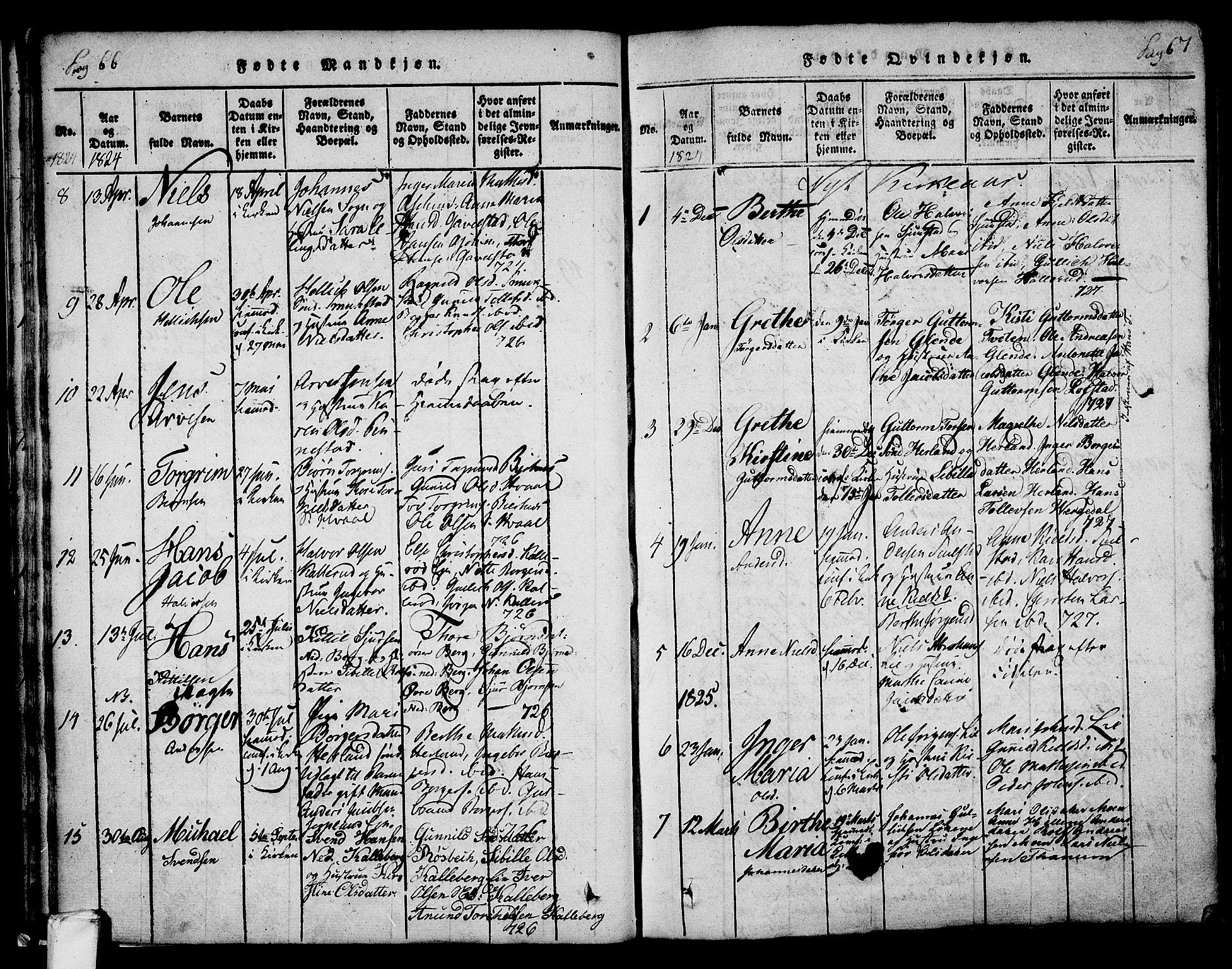 Lardal kirkebøker, AV/SAKO-A-350/F/Fa/L0005: Parish register (official) no. I 5, 1814-1835, p. 66-67