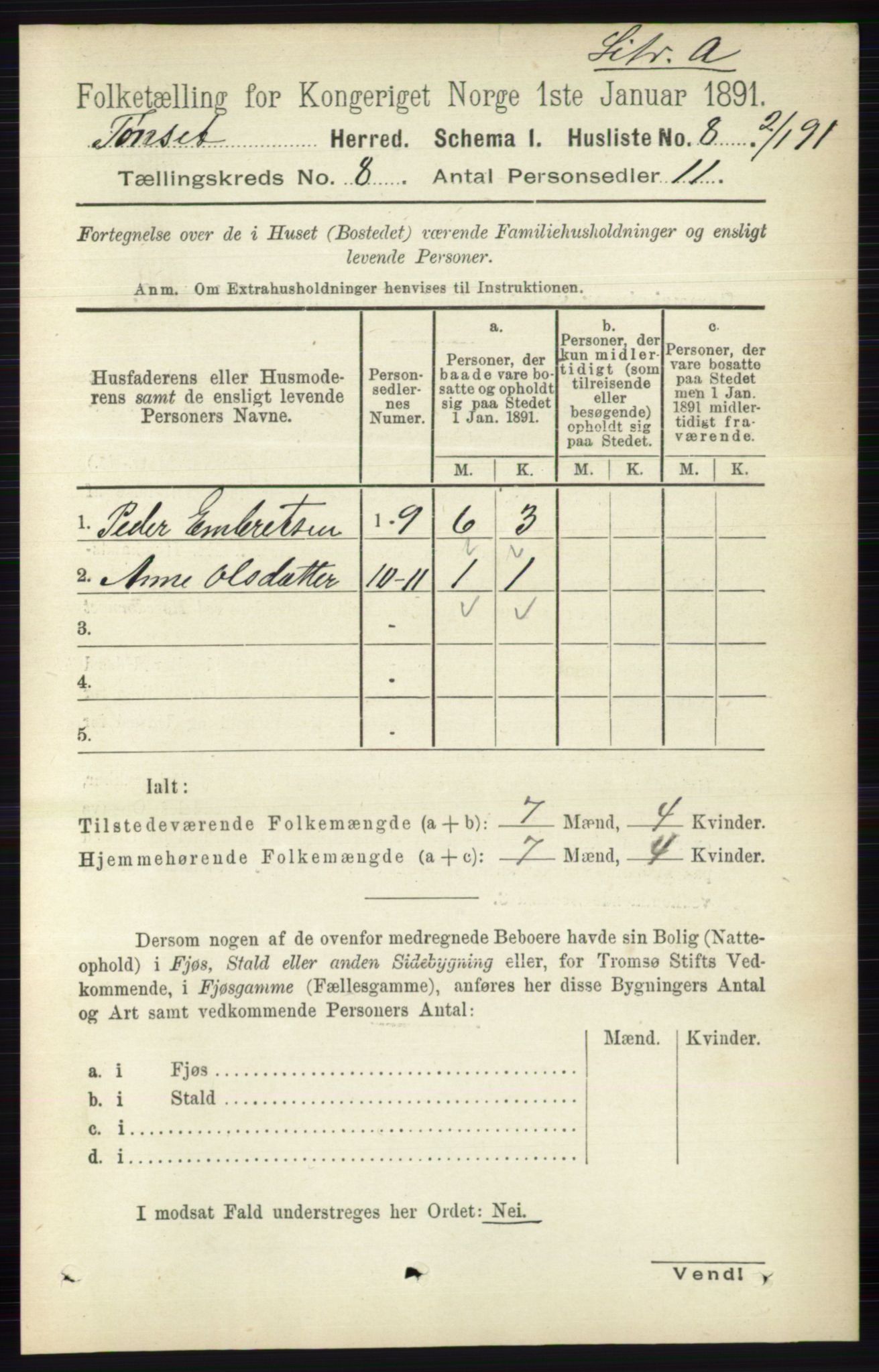 RA, 1891 census for 0437 Tynset, 1891, p. 2040