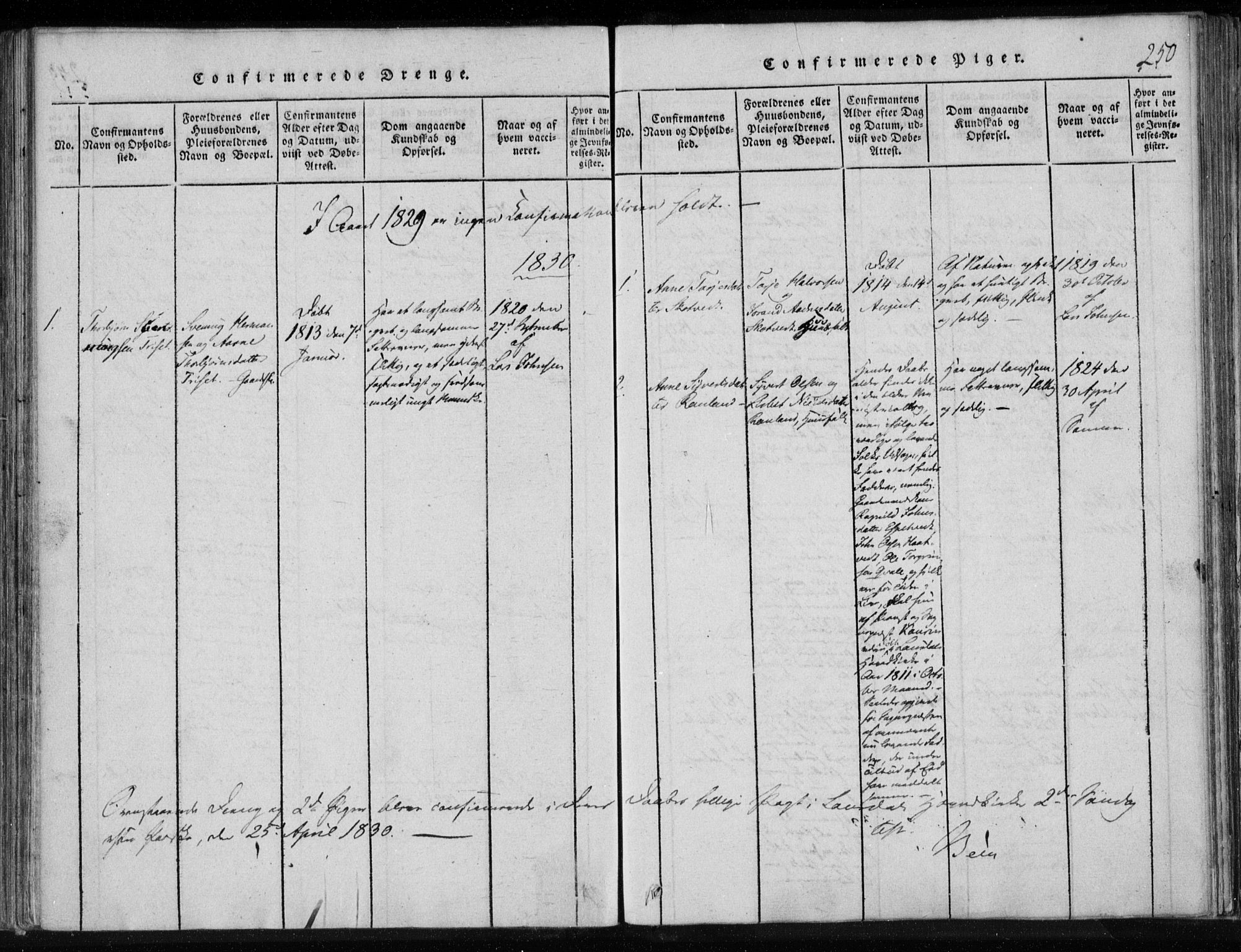 Lårdal kirkebøker, SAKO/A-284/F/Fa/L0005: Parish register (official) no. I 5, 1815-1860, p. 250