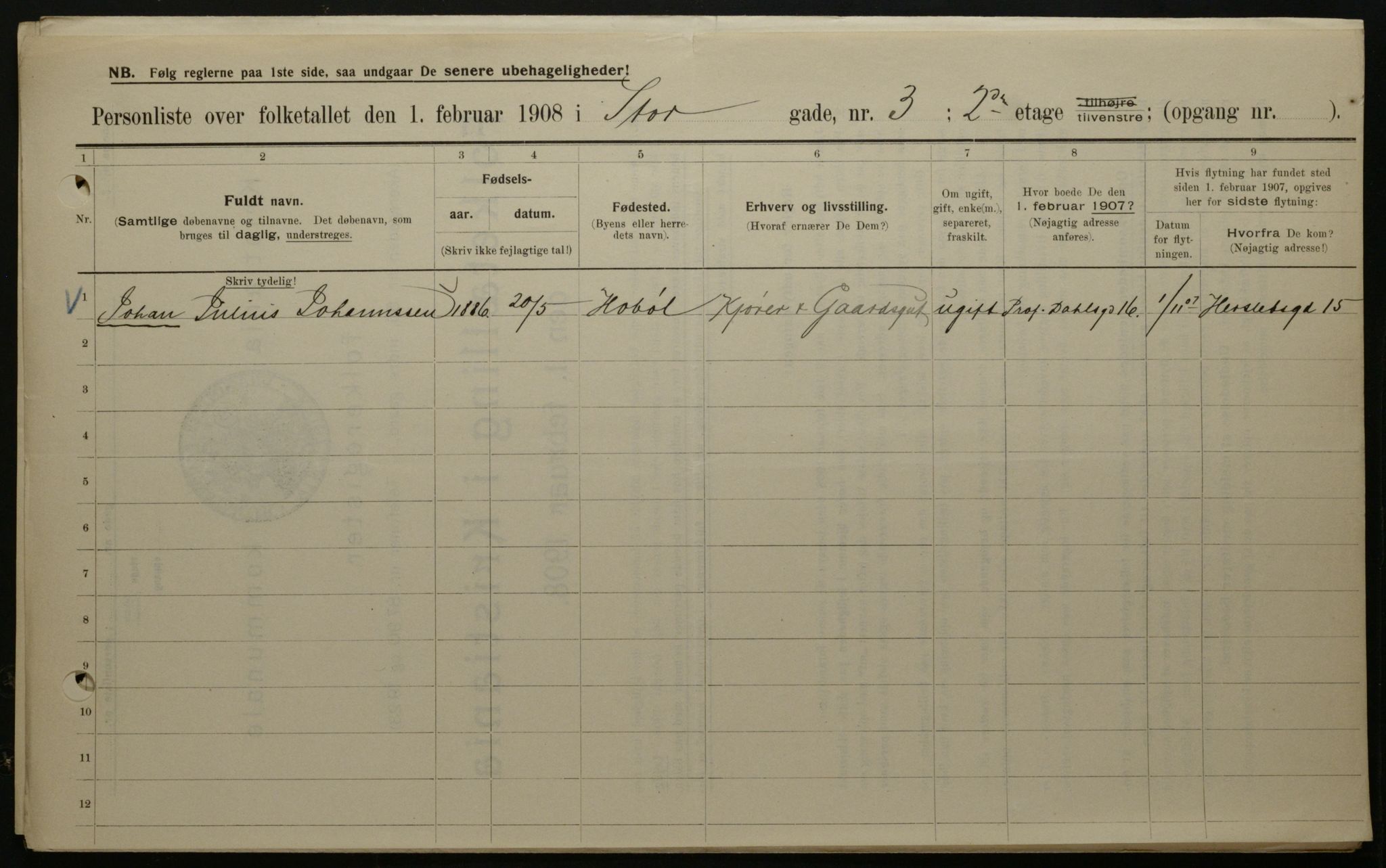 OBA, Municipal Census 1908 for Kristiania, 1908, p. 92474