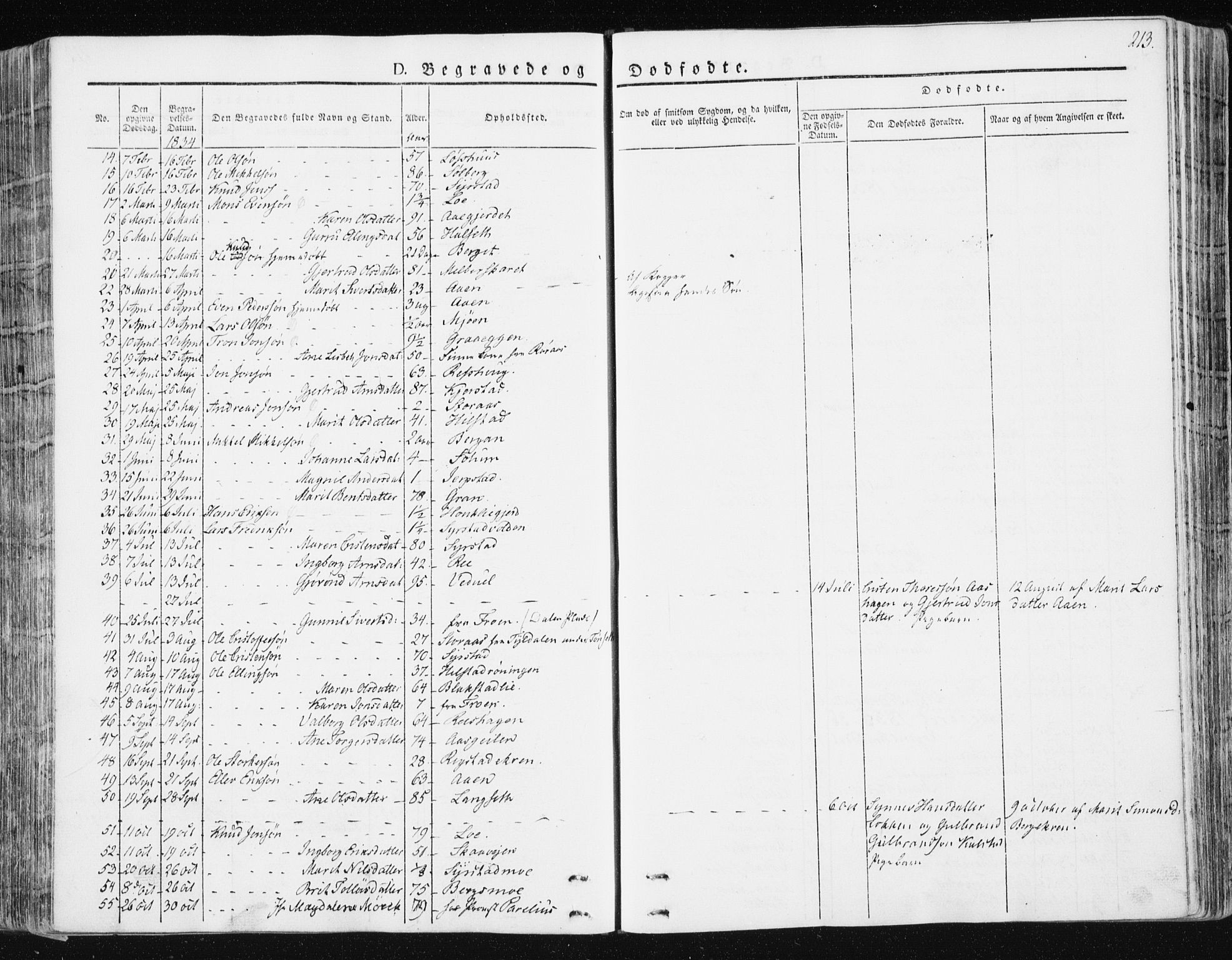 Ministerialprotokoller, klokkerbøker og fødselsregistre - Sør-Trøndelag, AV/SAT-A-1456/672/L0855: Parish register (official) no. 672A07, 1829-1860, p. 213