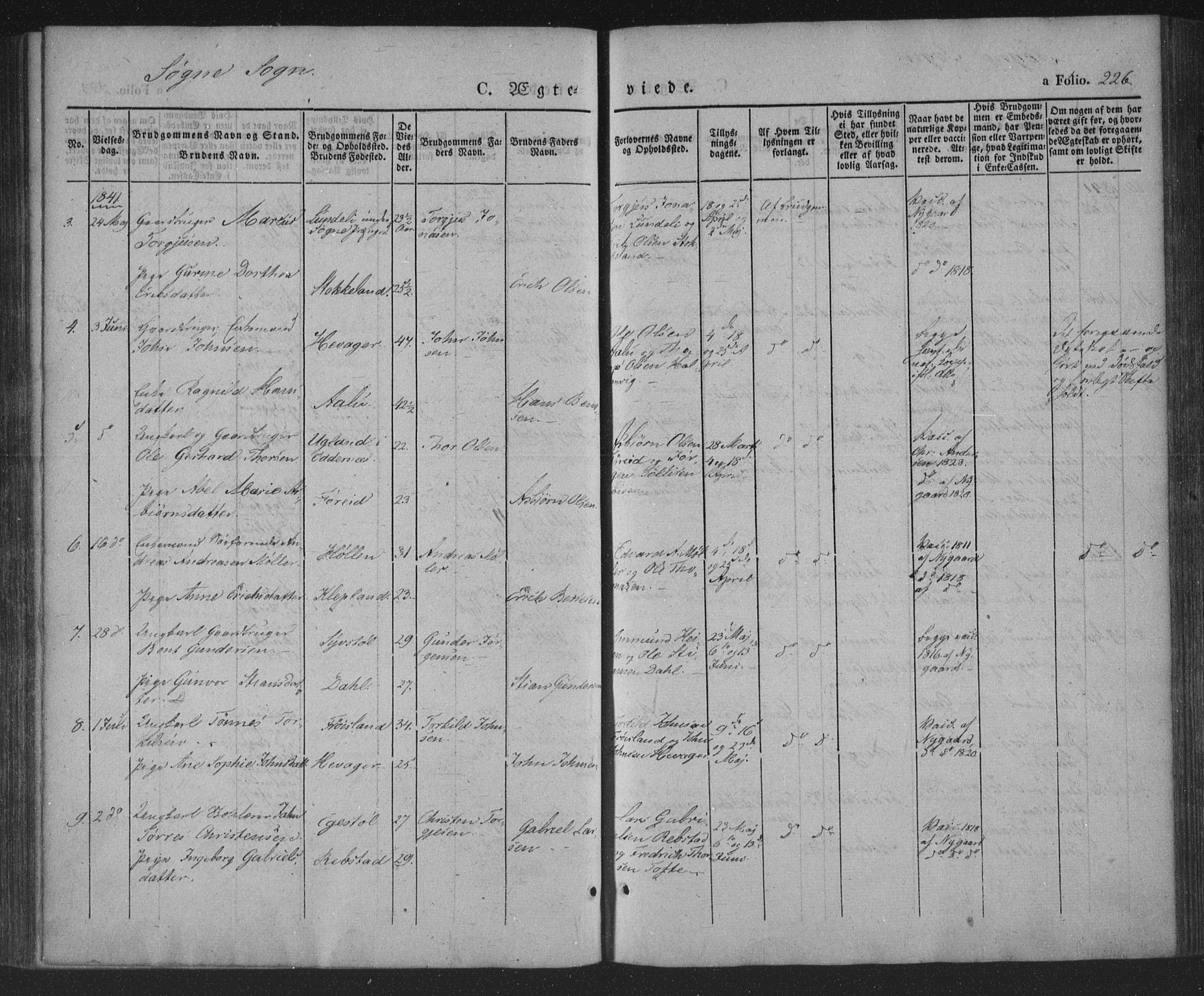 Søgne sokneprestkontor, AV/SAK-1111-0037/F/Fa/Fab/L0009: Parish register (official) no. A 9, 1838-1853, p. 226