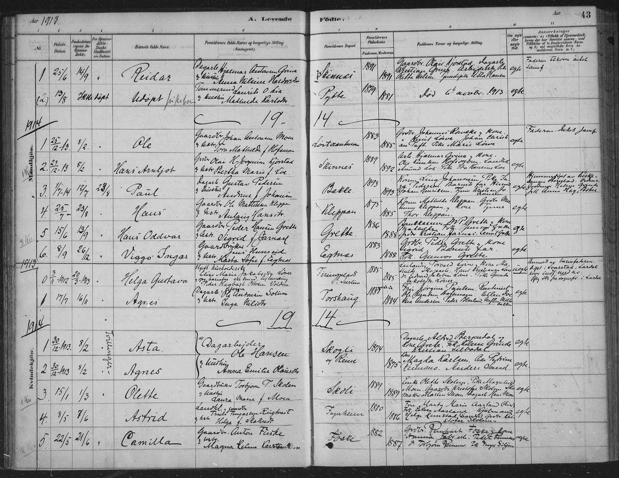 Sandsvær kirkebøker, AV/SAKO-A-244/F/Fe/L0001: Parish register (official) no. V 1, 1878-1936, p. 43