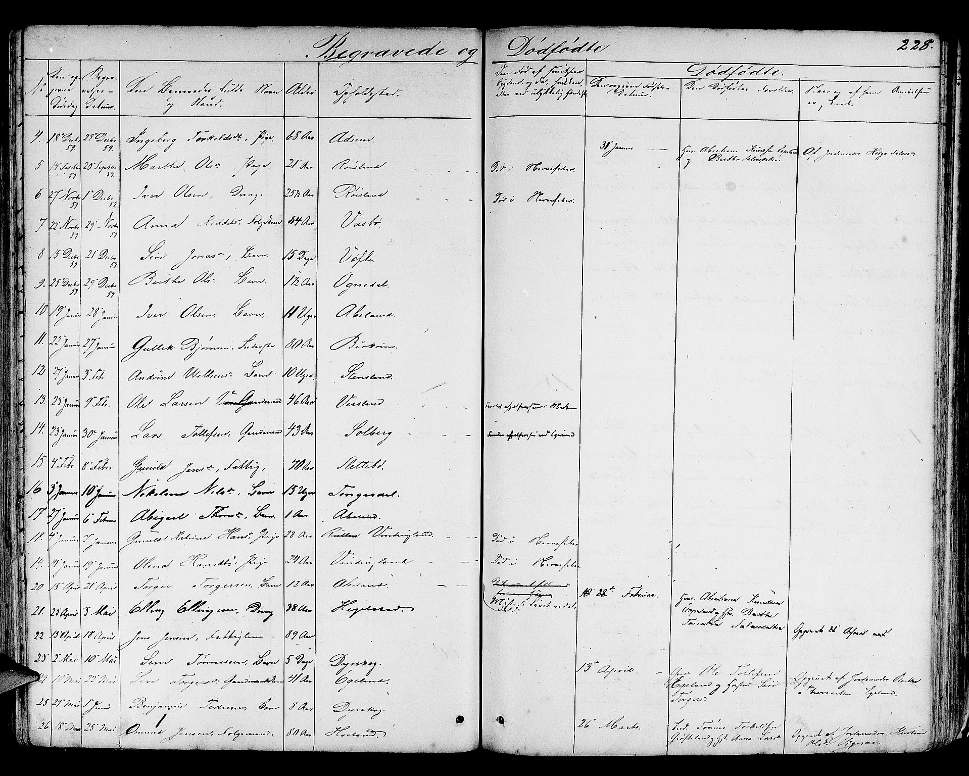 Helleland sokneprestkontor, AV/SAST-A-101810: Parish register (copy) no. B 3, 1847-1886, p. 228