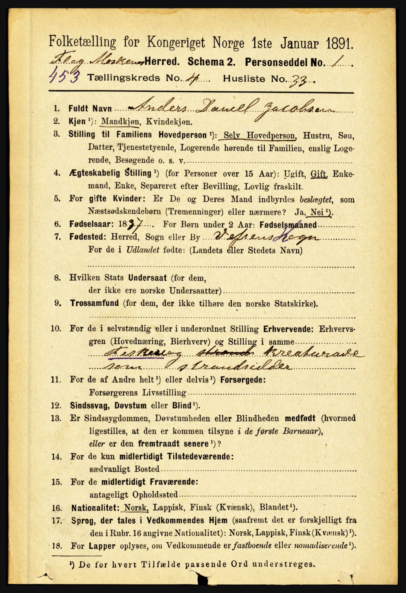 RA, 1891 census for 1859 Flakstad, 1891, p. 2123