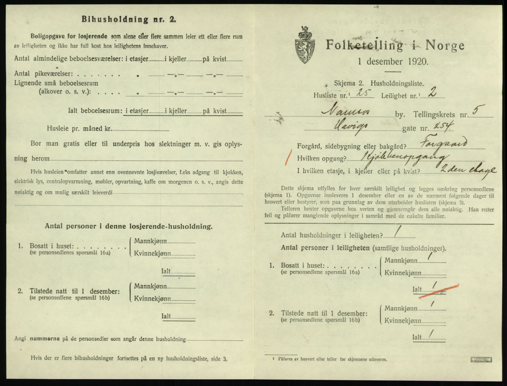 SAT, 1920 census for Namsos, 1920, p. 1697