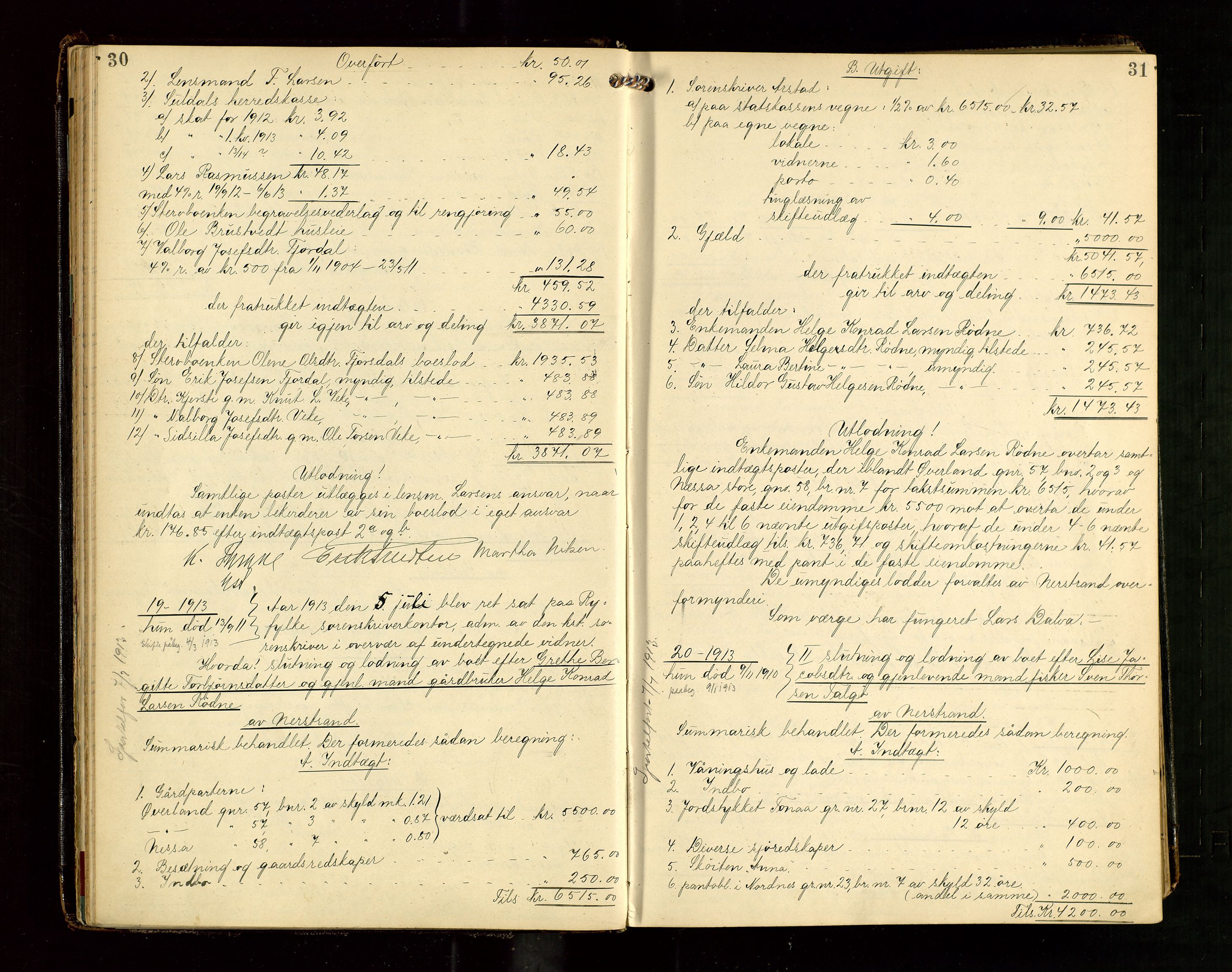 Ryfylke tingrett, AV/SAST-A-100055/001/IV/IVG/L0004: Skifteutlodningsprotokoll Med register, 1912-1918, p. 30-31