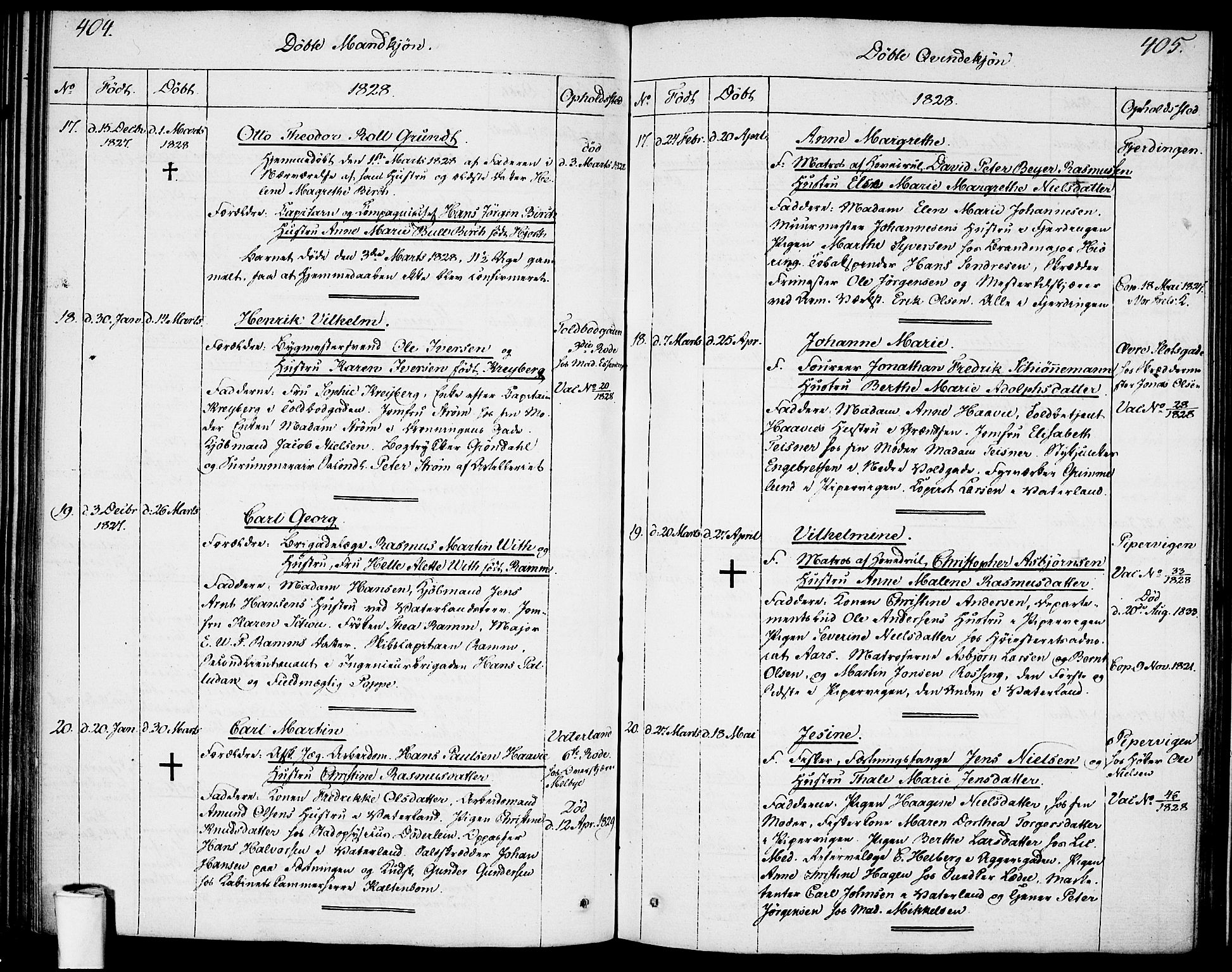 Garnisonsmenigheten Kirkebøker, SAO/A-10846/F/Fa/L0004: Parish register (official) no. 4, 1820-1828, p. 404-405