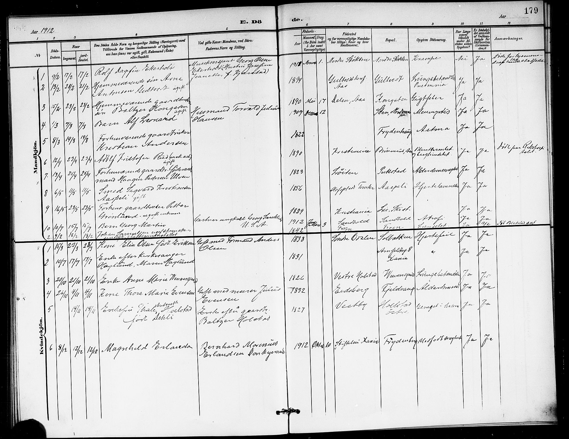 Ås prestekontor Kirkebøker, AV/SAO-A-10894/G/Ga/L0004: Parish register (copy) no. I 4, 1901-1915, p. 179