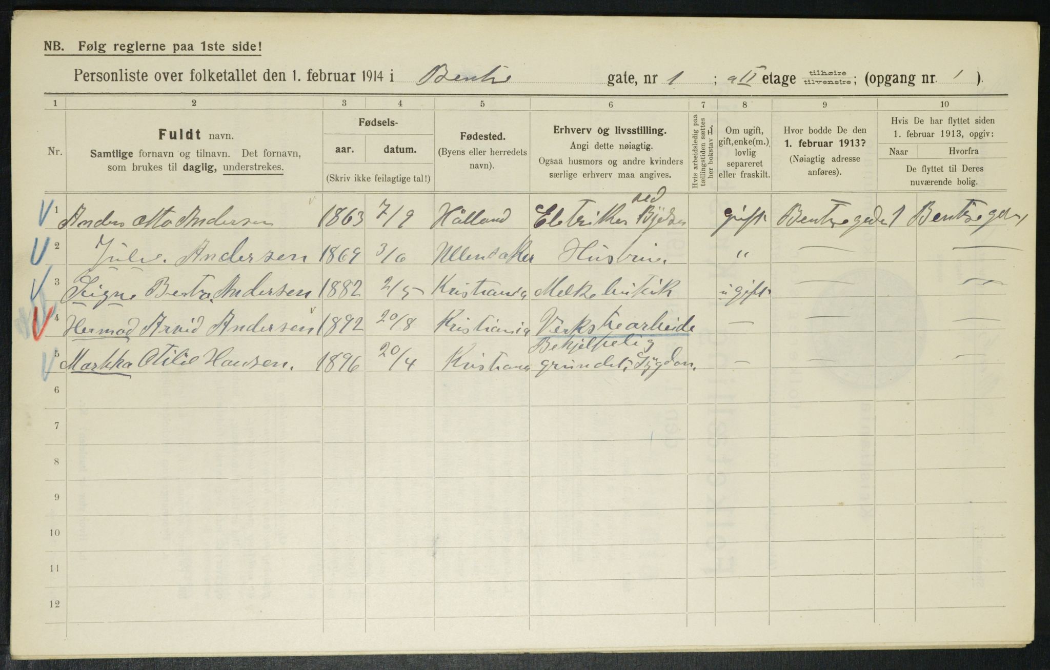 OBA, Municipal Census 1914 for Kristiania, 1914, p. 3517