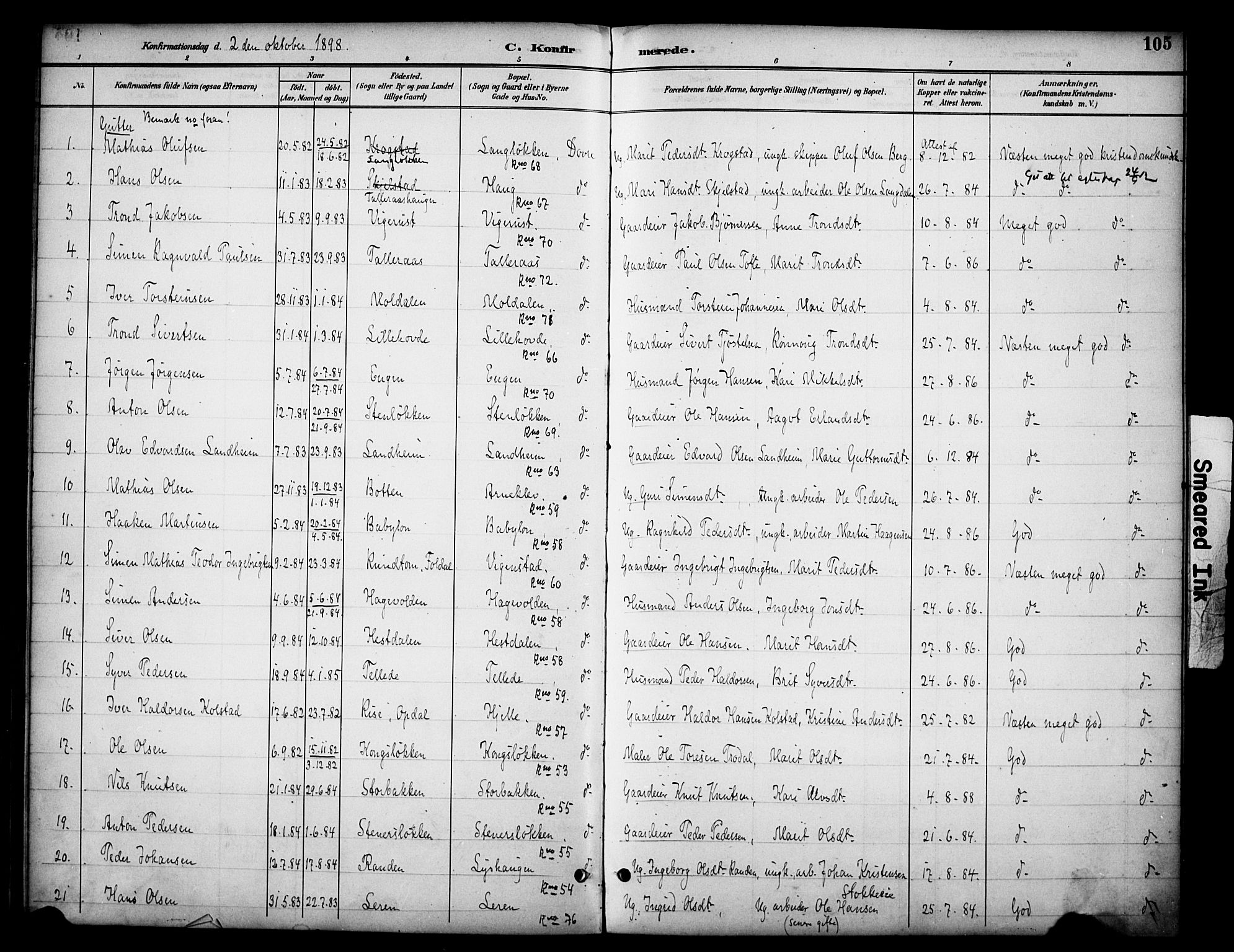 Dovre prestekontor, SAH/PREST-066/H/Ha/Haa/L0003: Parish register (official) no. 3, 1891-1901, p. 105