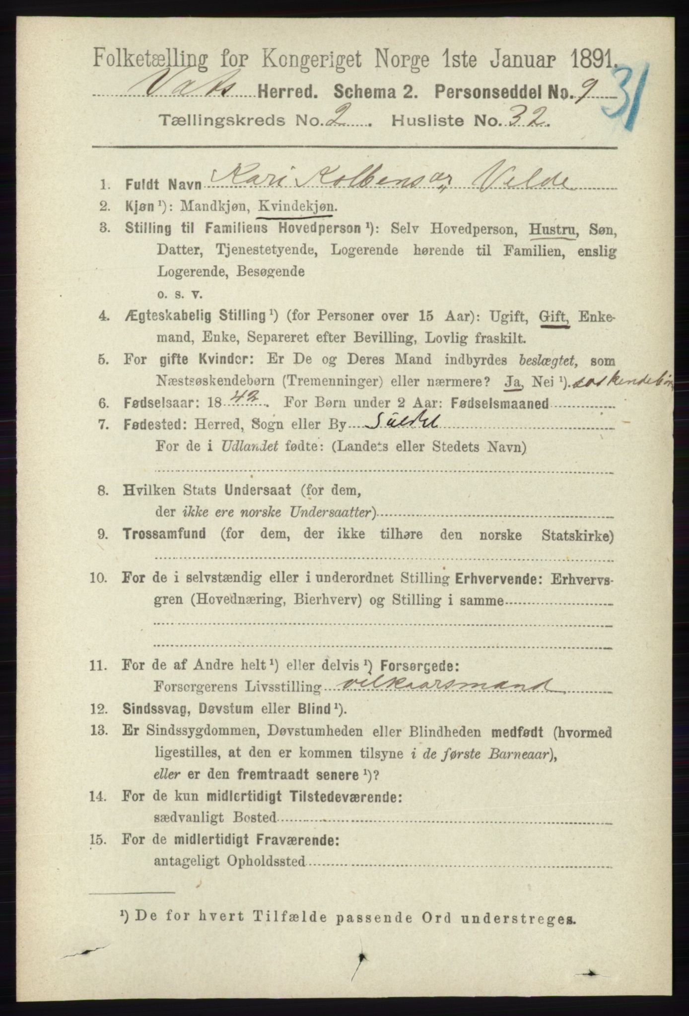 RA, 1891 census for 1155 Vats, 1891, p. 408