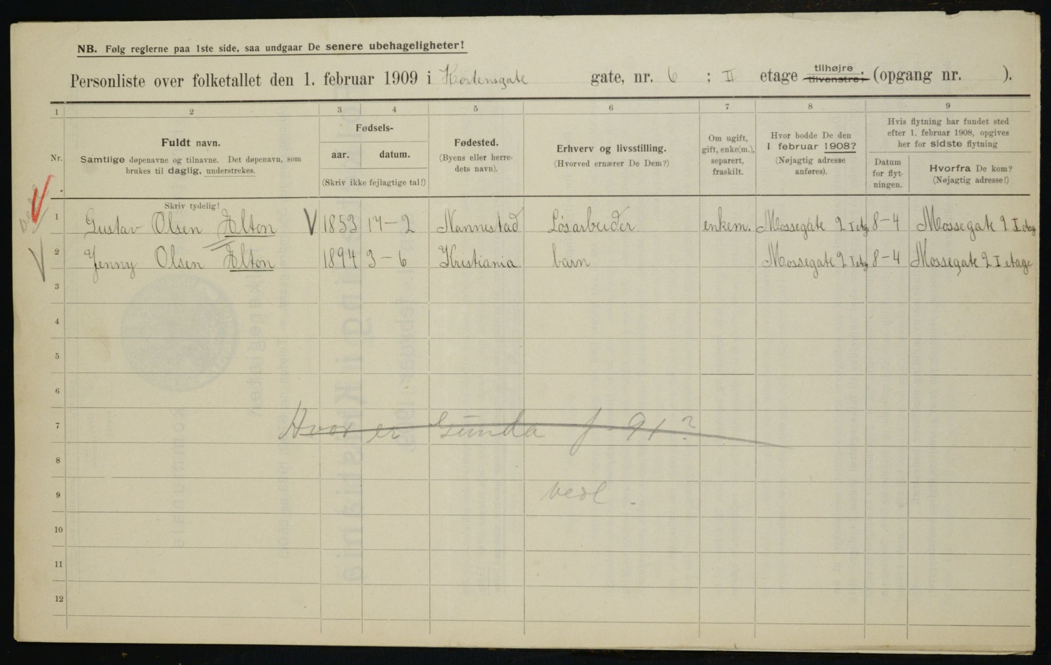 OBA, Municipal Census 1909 for Kristiania, 1909, p. 37581