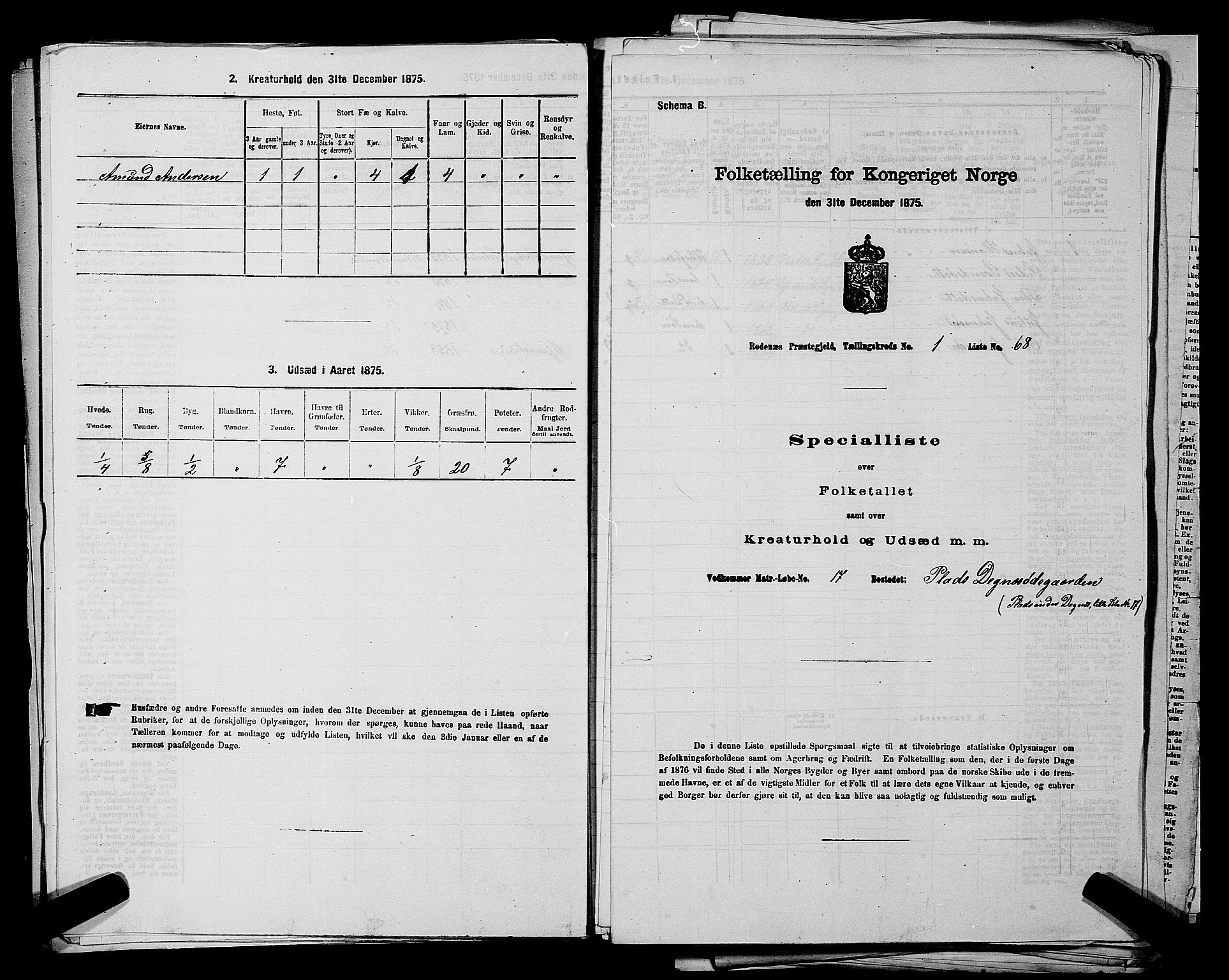 RA, 1875 census for 0120P Rødenes, 1875, p. 164