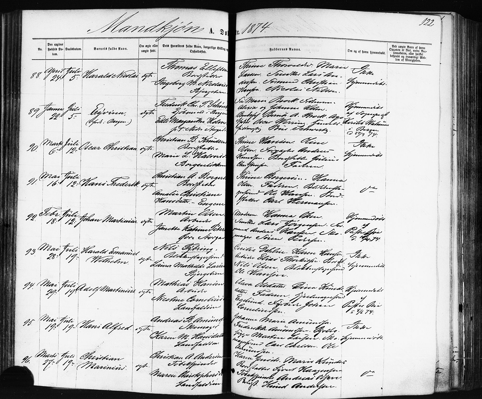 Bragernes kirkebøker, SAKO/A-6/F/Fb/L0004: Parish register (official) no. II 4, 1869-1875, p. 122