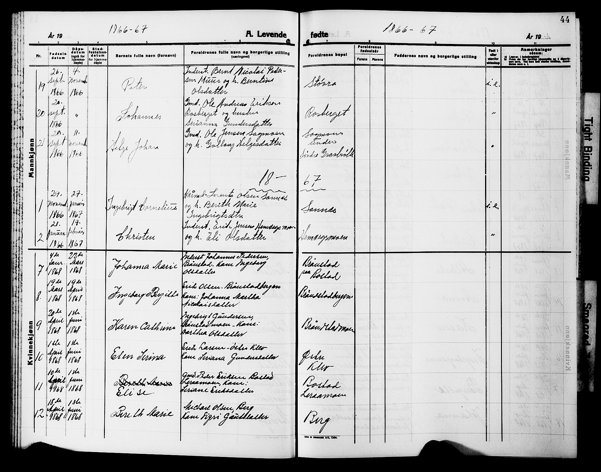 Ministerialprotokoller, klokkerbøker og fødselsregistre - Nord-Trøndelag, SAT/A-1458/749/L0485: Parish register (official) no. 749D01, 1857-1872, p. 44