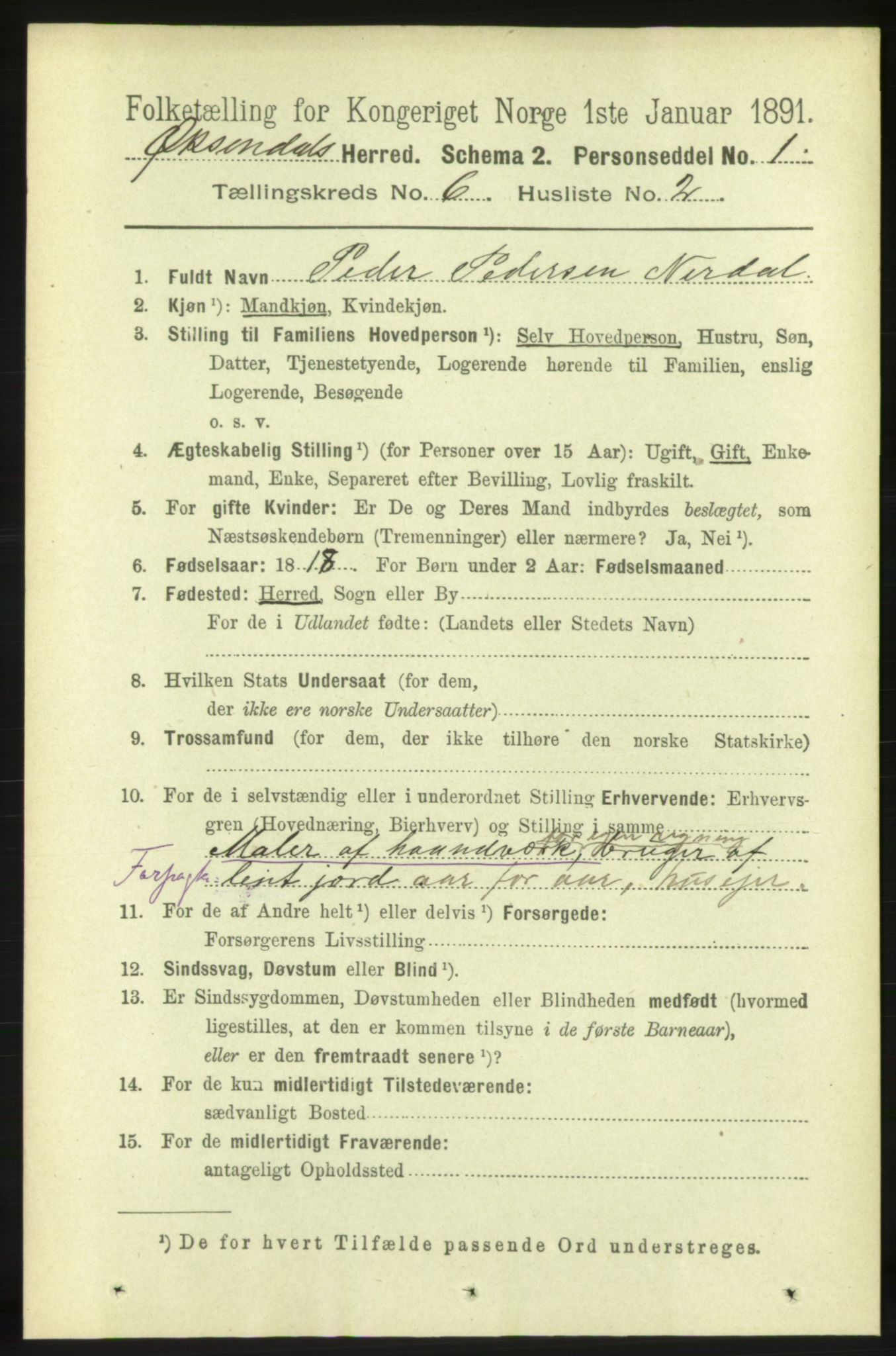 RA, 1891 census for 1561 Øksendal, 1891, p. 1234