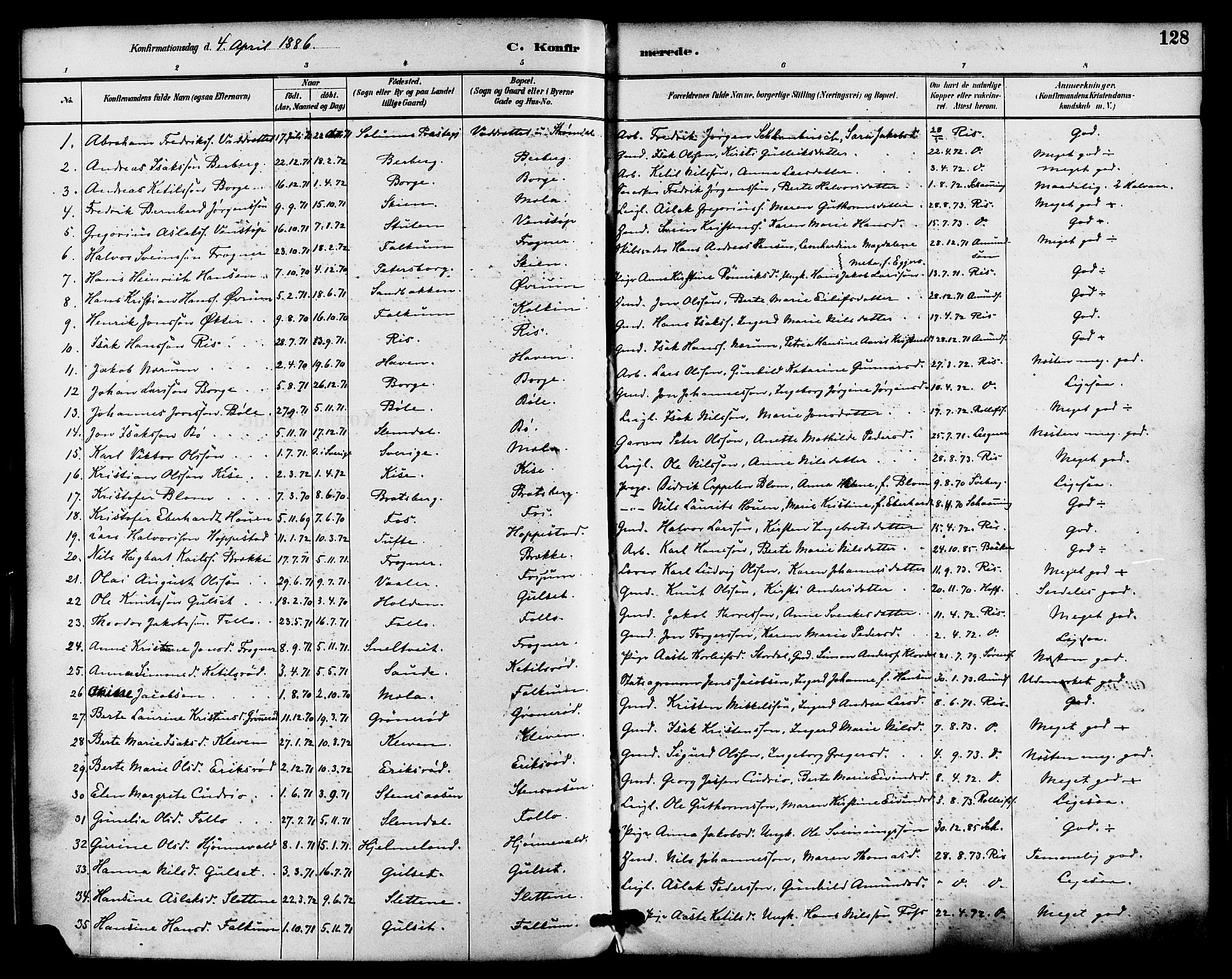 Gjerpen kirkebøker, SAKO/A-265/F/Fa/L0010: Parish register (official) no. I 10, 1886-1895, p. 128