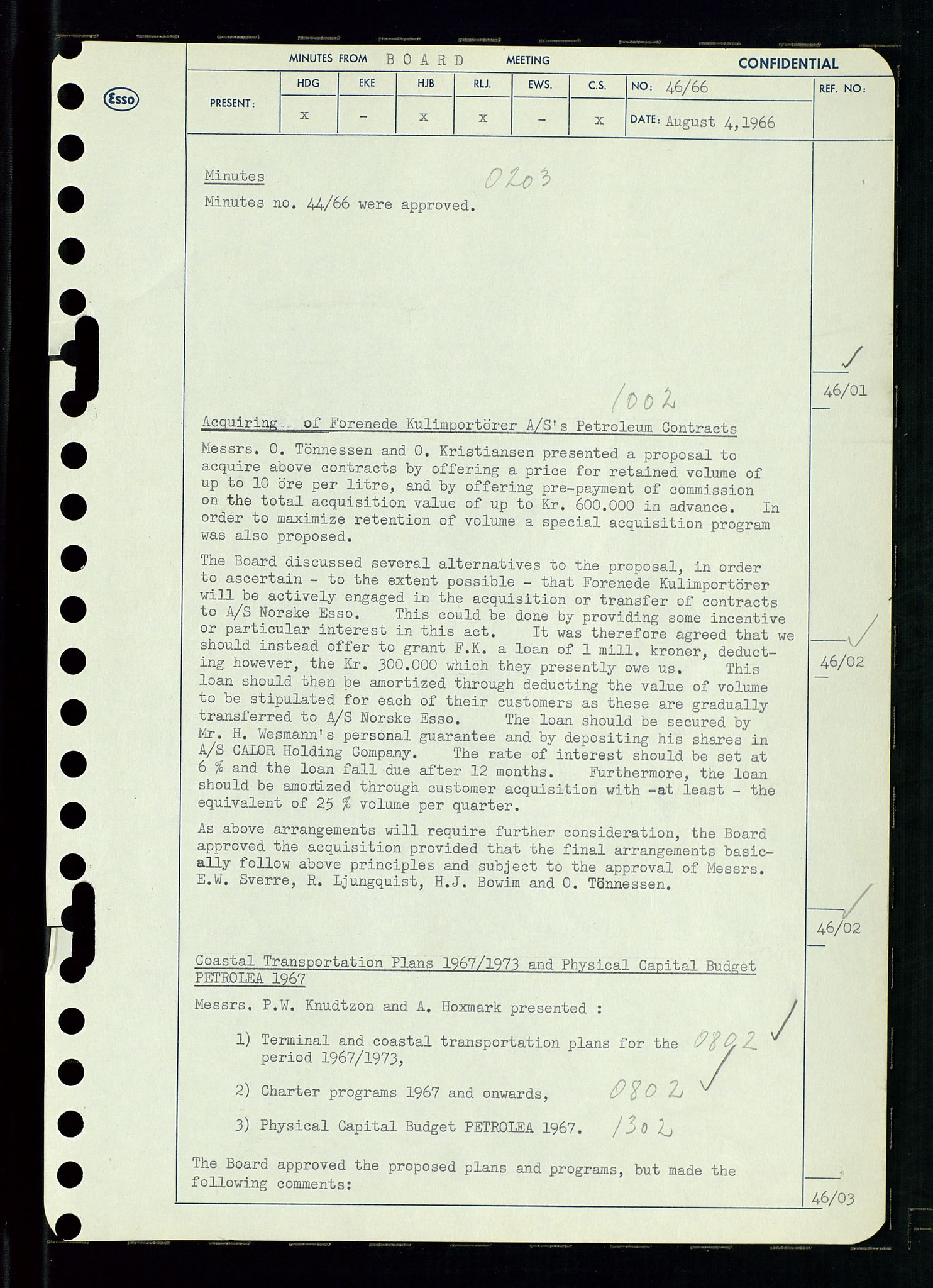 Pa 0982 - Esso Norge A/S, AV/SAST-A-100448/A/Aa/L0002/0002: Den administrerende direksjon Board minutes (styrereferater) / Den administrerende direksjon Board minutes (styrereferater), 1966, p. 97