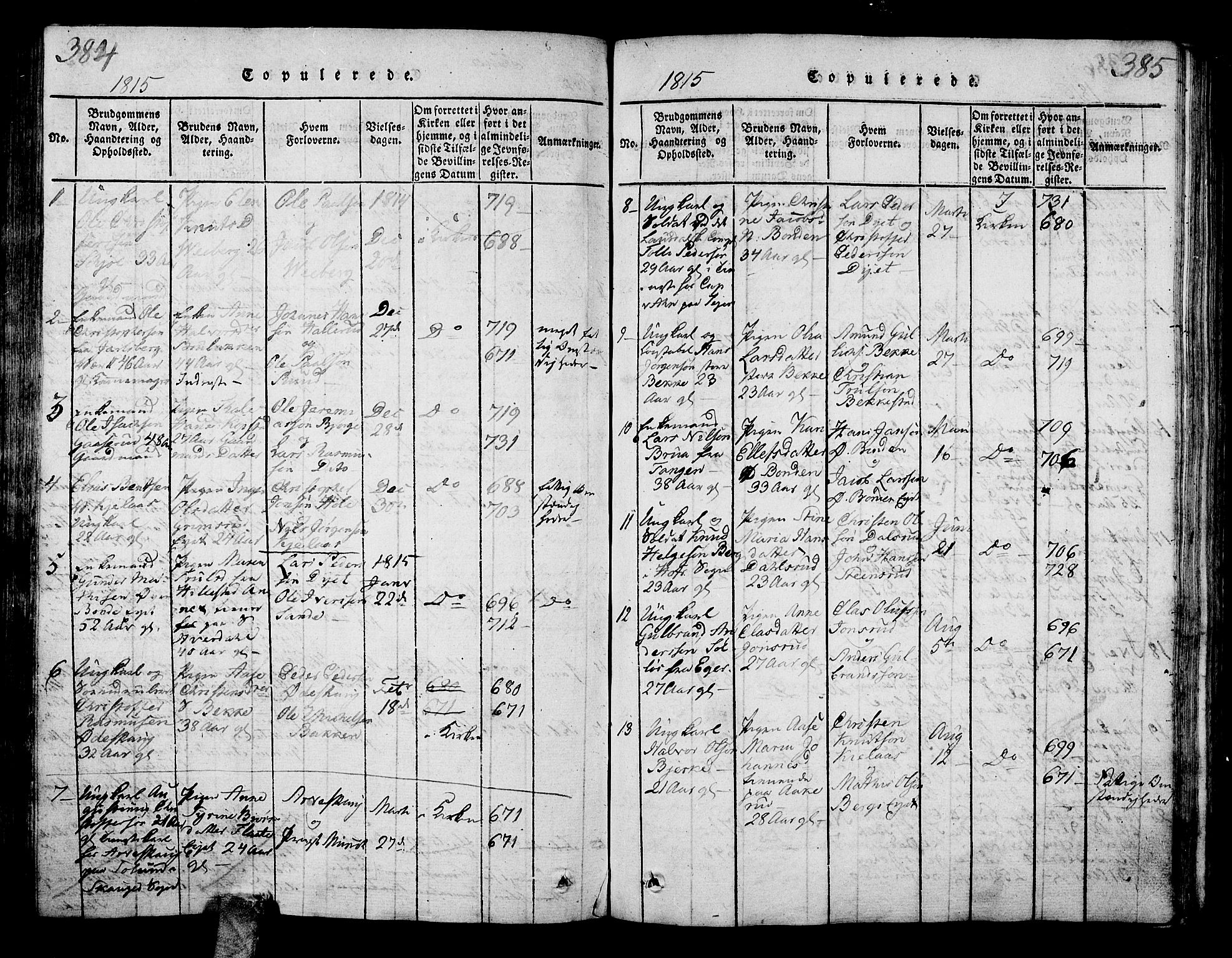Sande Kirkebøker, SAKO/A-53/G/Ga/L0001: Parish register (copy) no. 1, 1814-1847, p. 384-385