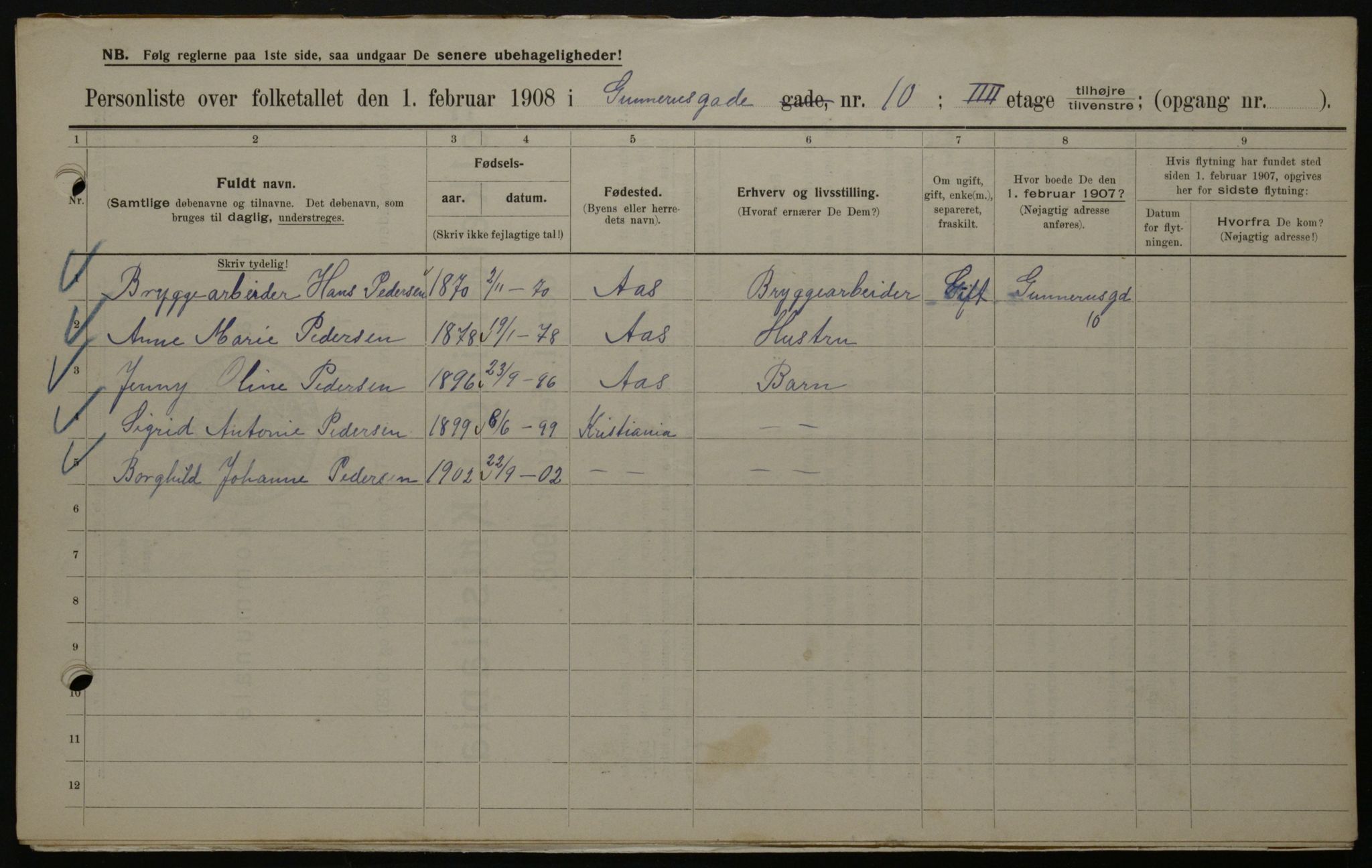 OBA, Municipal Census 1908 for Kristiania, 1908, p. 5157