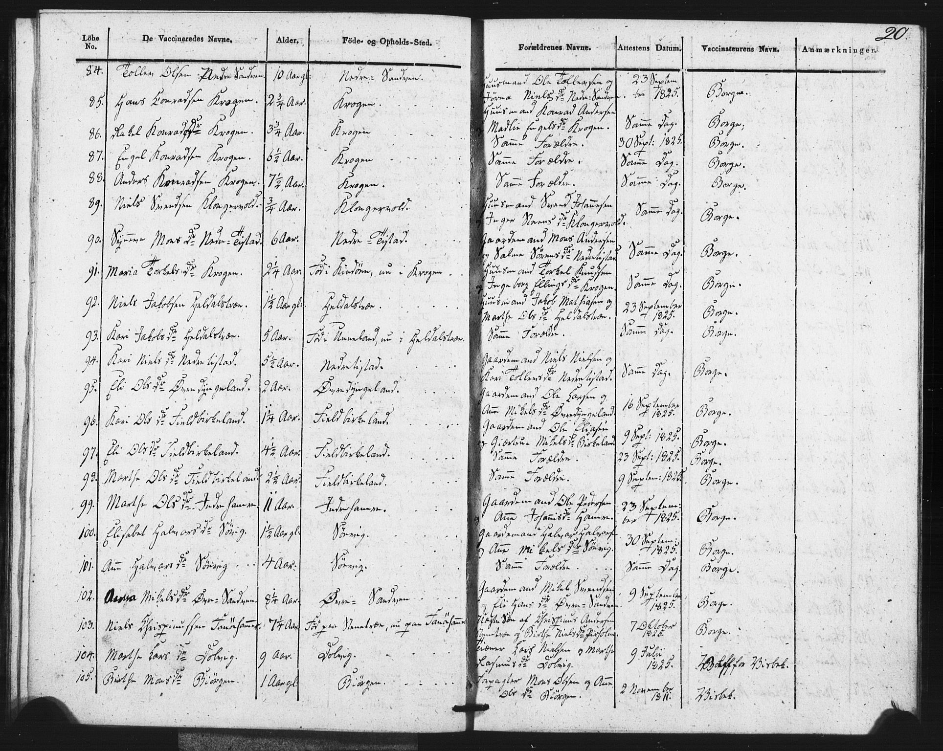 Fana Sokneprestembete, SAB/A-75101/H/Haa/Haaa/L0013: Parish register (official) no. A 13, 1819-1833, p. 20