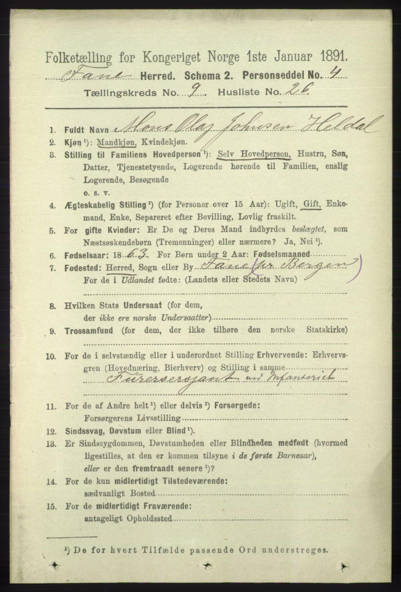 RA, 1891 census for 1249 Fana, 1891, p. 5001