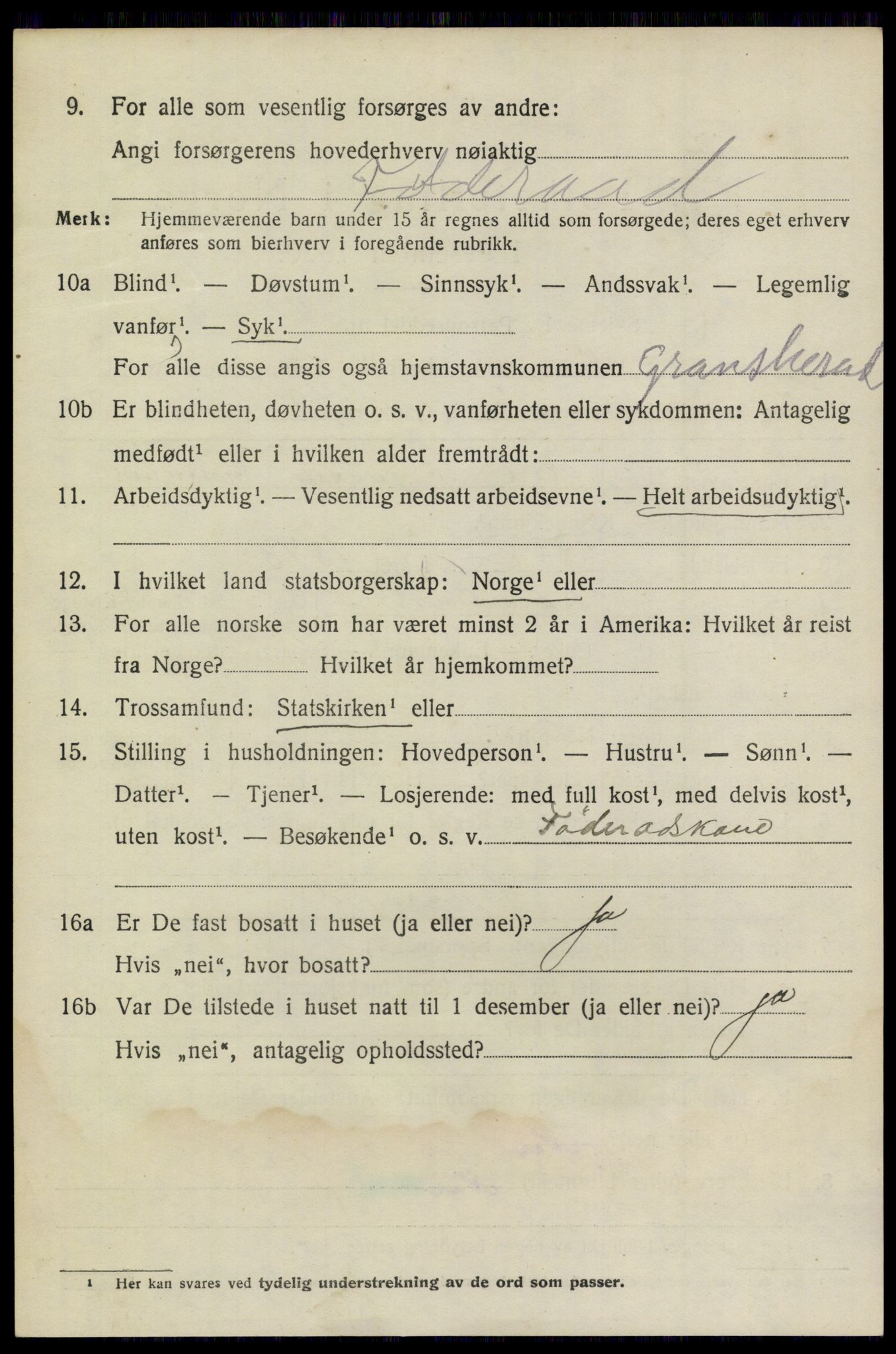 SAKO, 1920 census for Gransherad, 1920, p. 1419